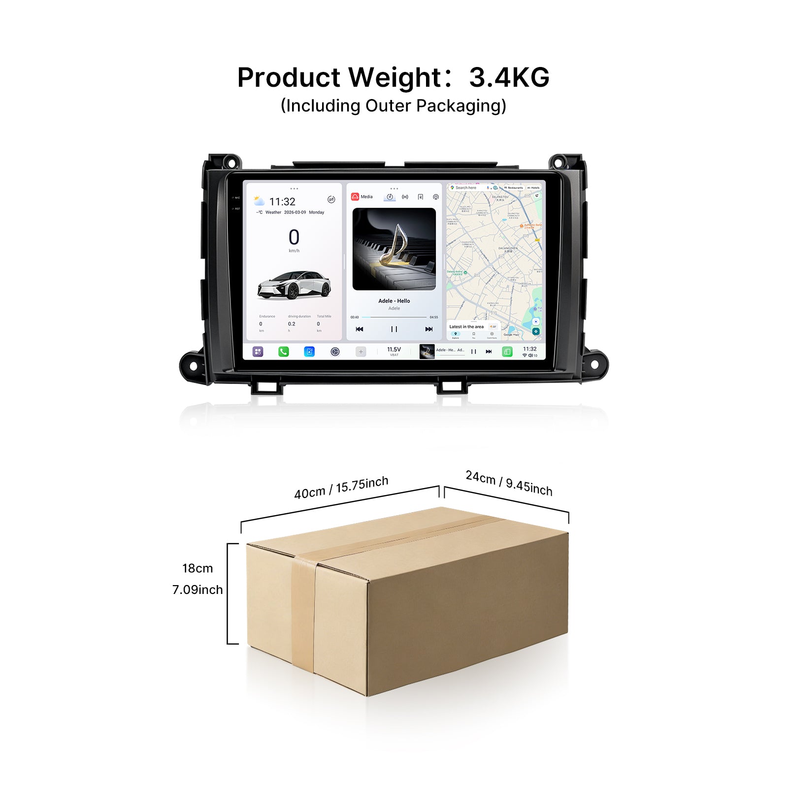 Youducar 9.5'' HD Android Touch Display + Dash Frame for Toyota Sienna 2011-2014, Wireless CarPlay Navi Upgrade Kit