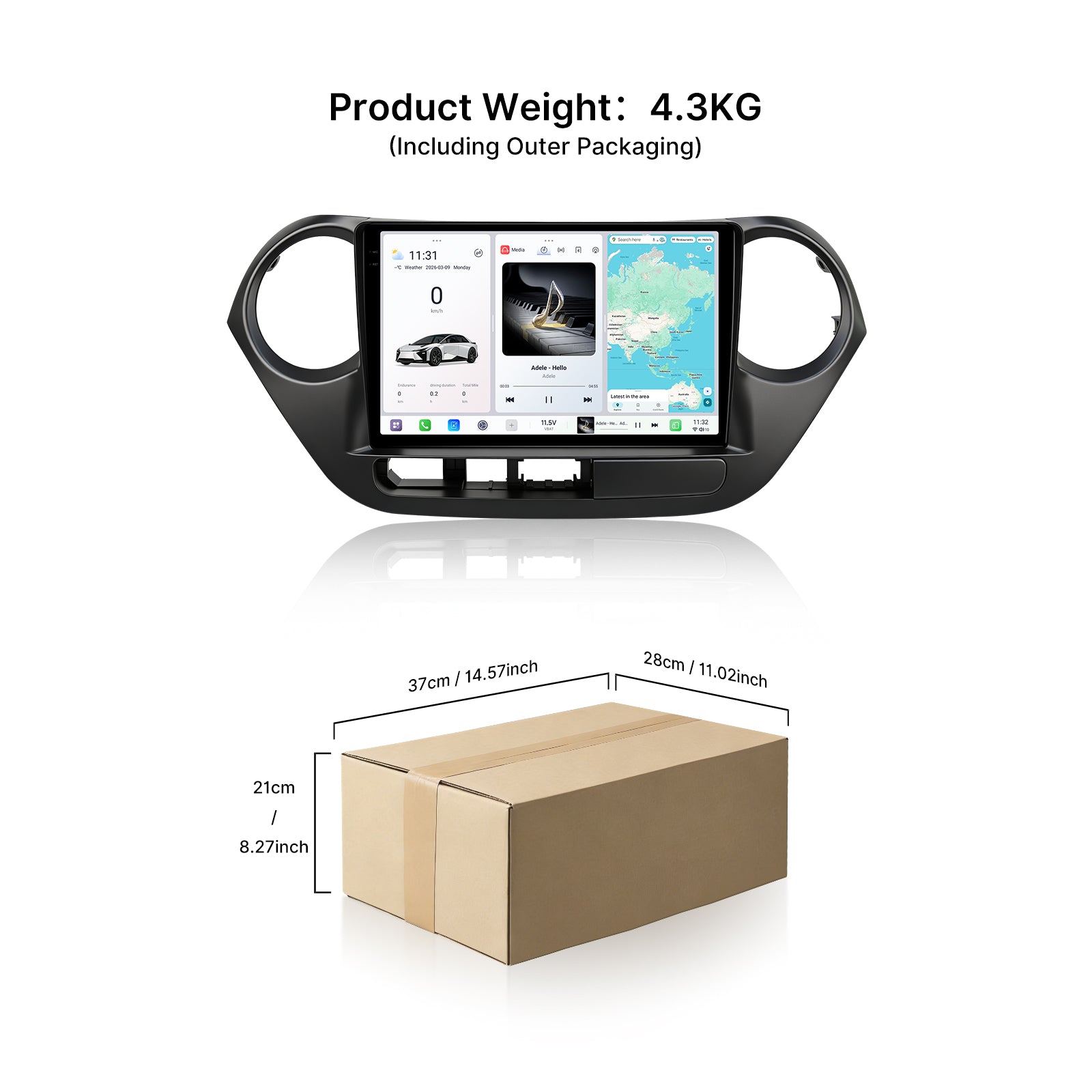 Youducar 9.5" Android Car Screen For Hyundai i10 2014-2017 Right Hand Drive With Dash Frame