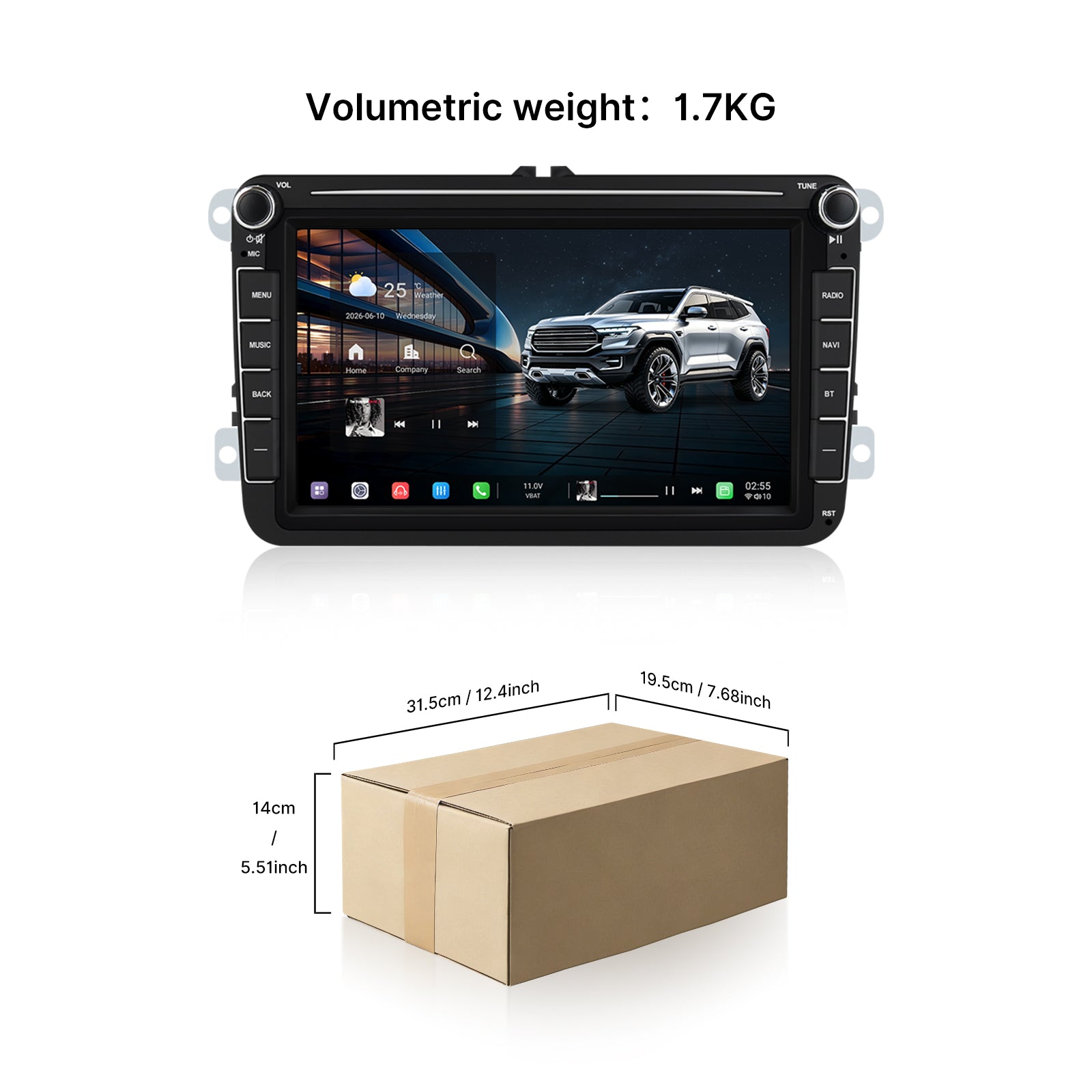 Youducar 8 Inch Double Knob Style C Design Universal Car Stereo for Volkswagen, Android Touch Screen CarPlay & Android Auto Head Unit