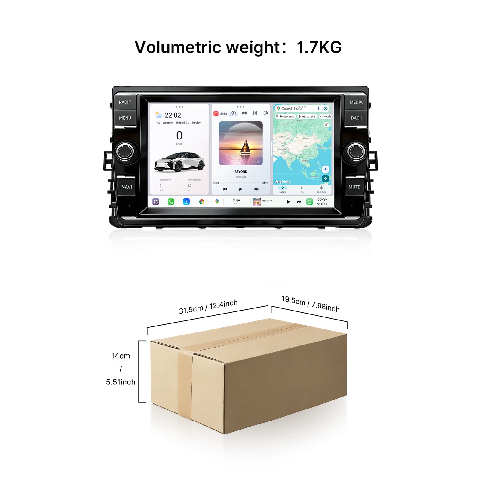 Youducar New 8'' E Type Double Knob Design Universal Radio for VW, Wireless CarPlay Android Auto GPS