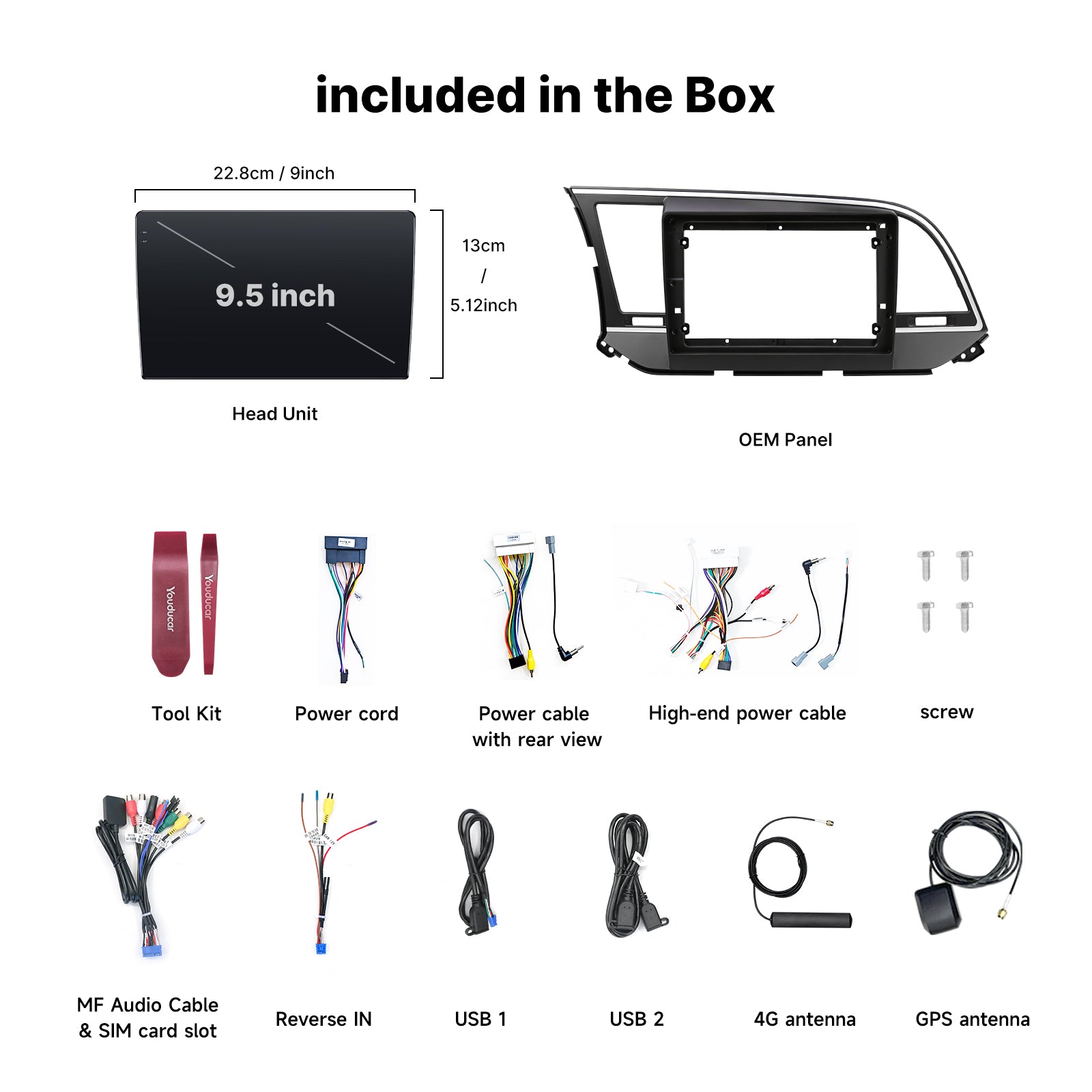 Youducar 9.5 Inch Android Car Stereo for Hyundai Elantra 2016 With Dashboard Frame