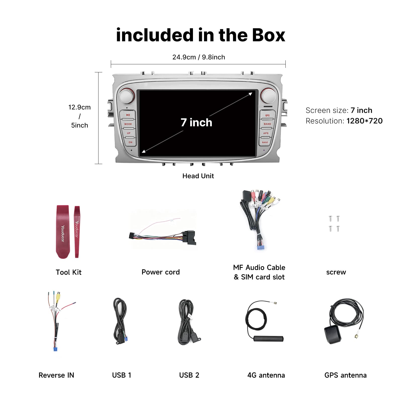 Youducar Dedicated Car Head Unit, 7 Inch Bluetooth Multimedia Radio for Ford Classic Focus