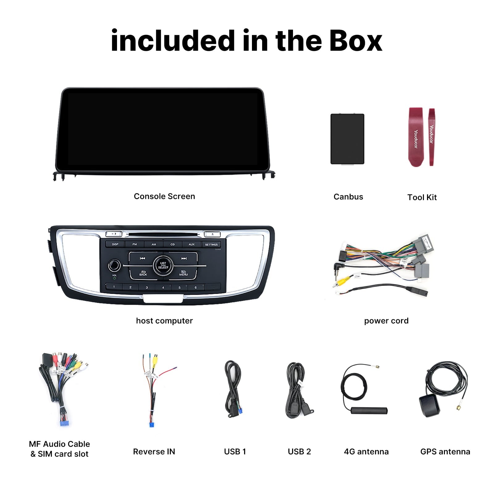 Youducar 12.3-Inch Android Head Unit for FF Accord 2013-2017 | OEM-Style Large Screen with Wireless CarPlay & Android Auto Honda