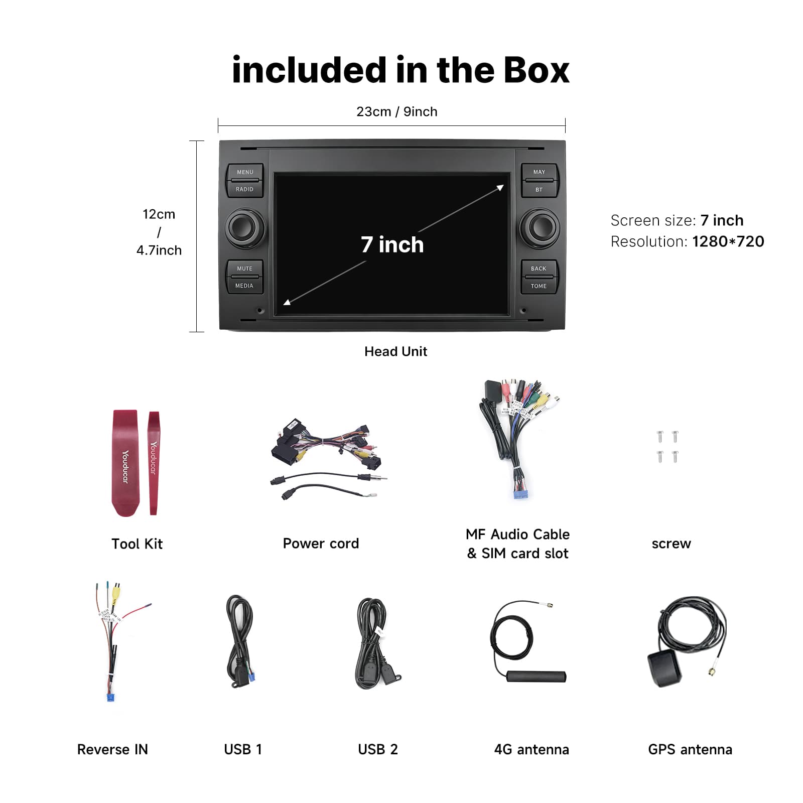 Youducar 7 Inch Universal Car Stereo, Double Din Touch Screen Radio for Ford Universal Models
