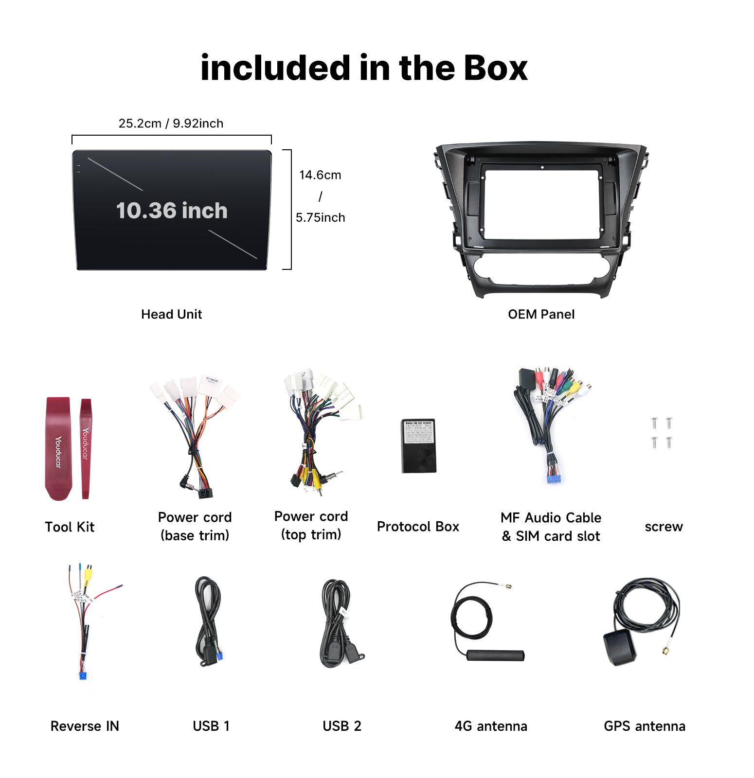 Youducar 10.36'' HD Large Display + Dash Frame for Toyota Avensis 2016-2018, Wireless CarPlay & Android Auto Upgrade