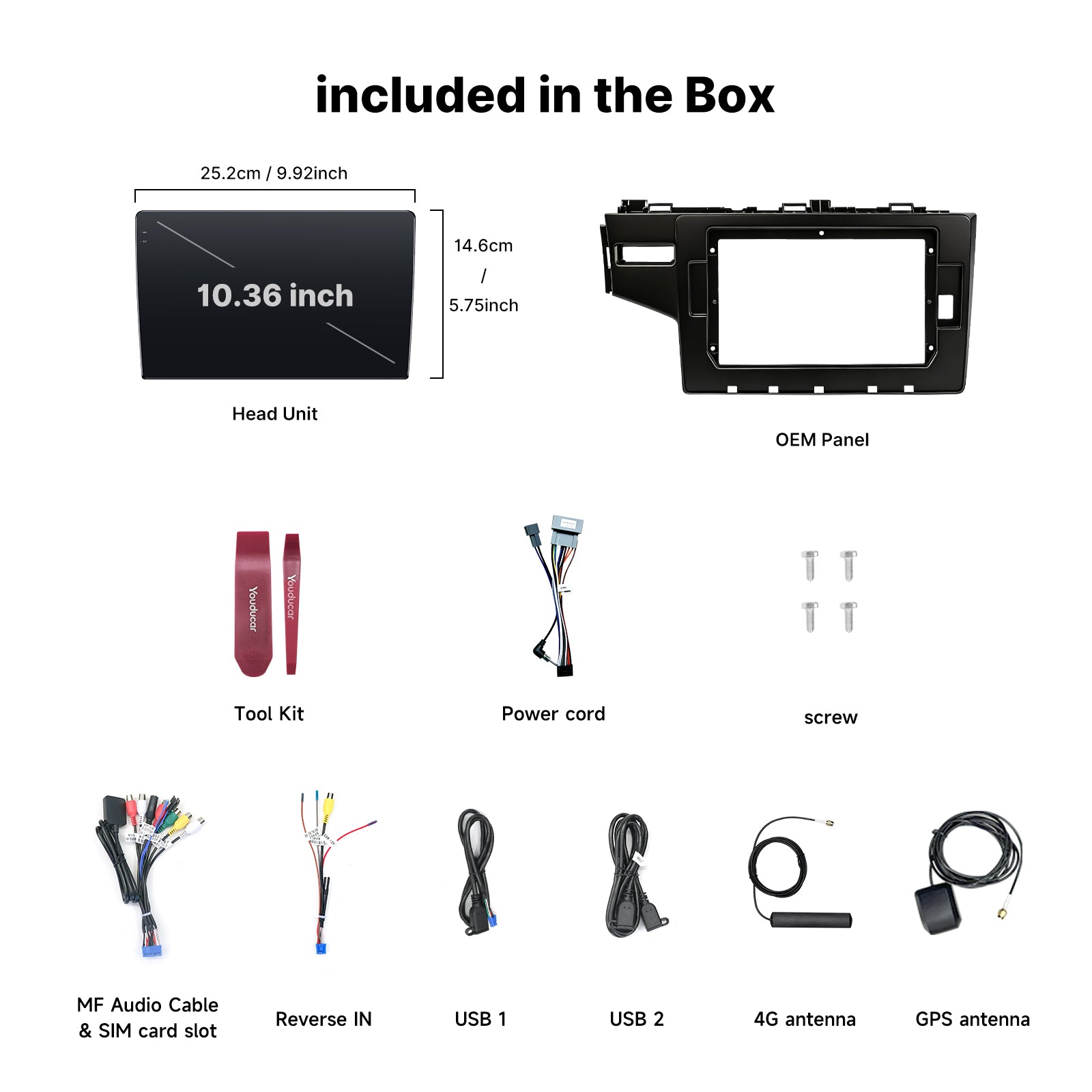 Youducar 10.36 Inch Android Car Stereo with Dash Frame Kit for Honda Fit 3rd Gen 2014-2018, HD Touch Screen Radio Upgrade