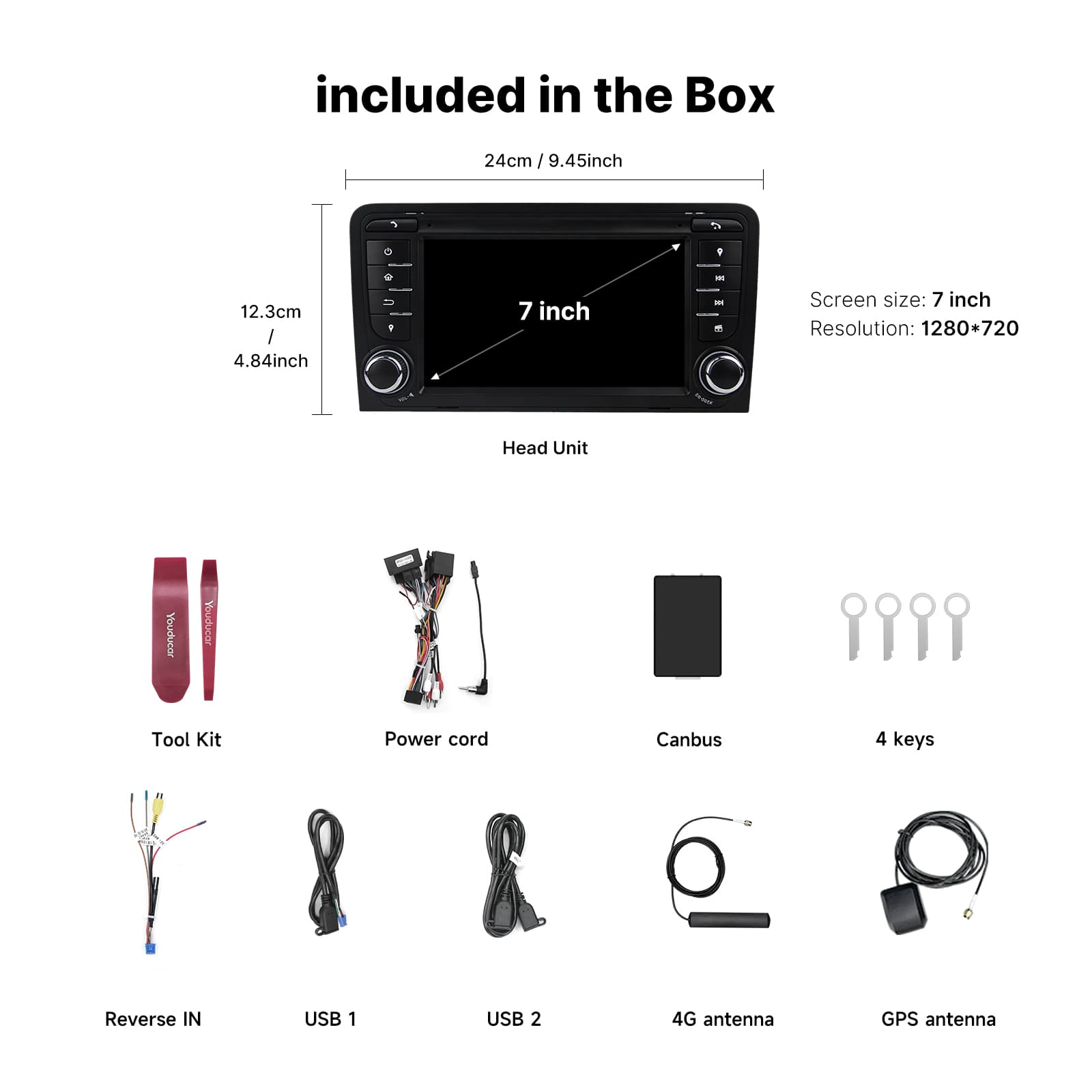 Youducar 7 Inch Dedicated Android Head Unit for Old Audi A3 | Plug and Play Infotainment Upgrade