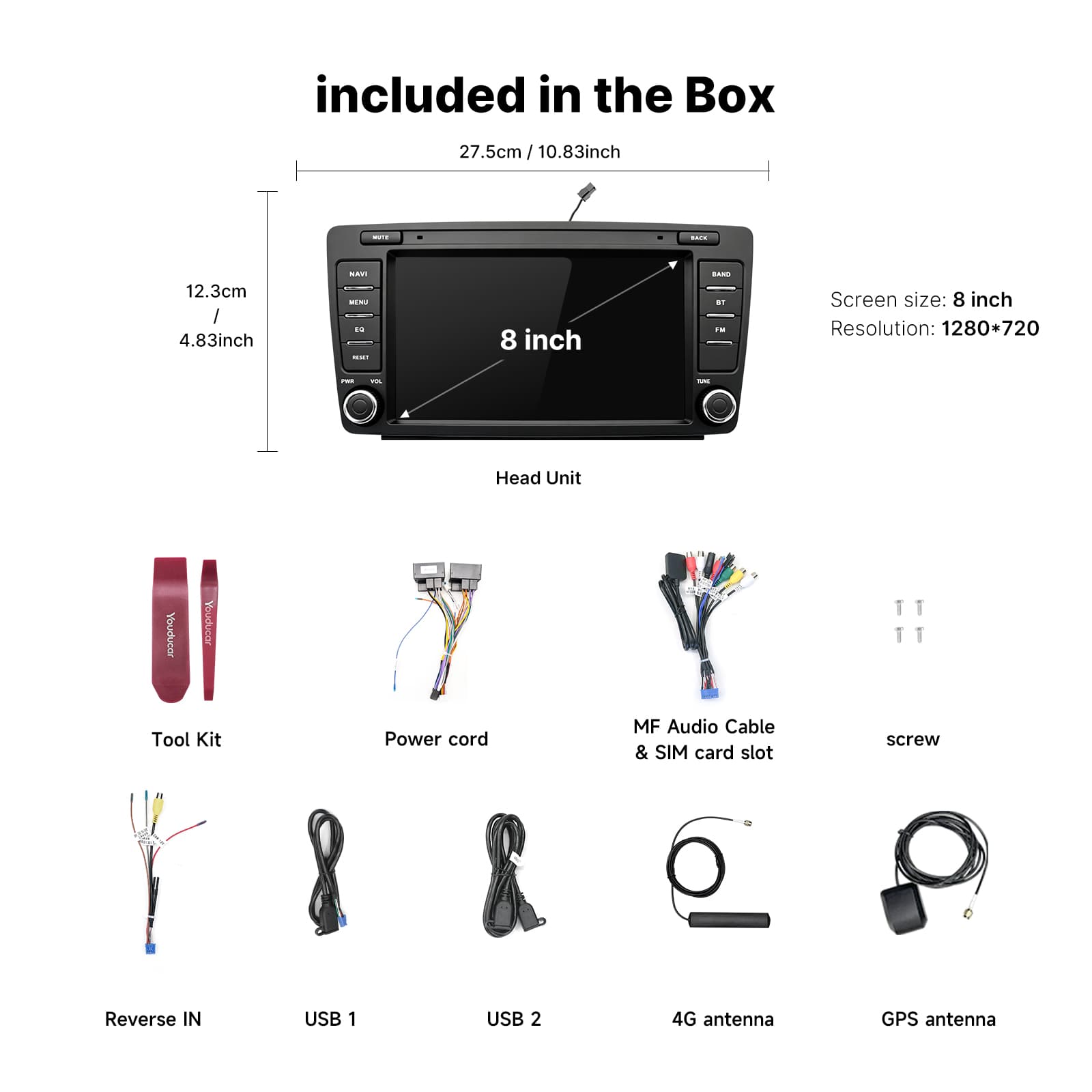 Youducar Skoda Octavia 8'' Universal Car Radio, Wireless CarPlay & Android Auto Multimedia Player