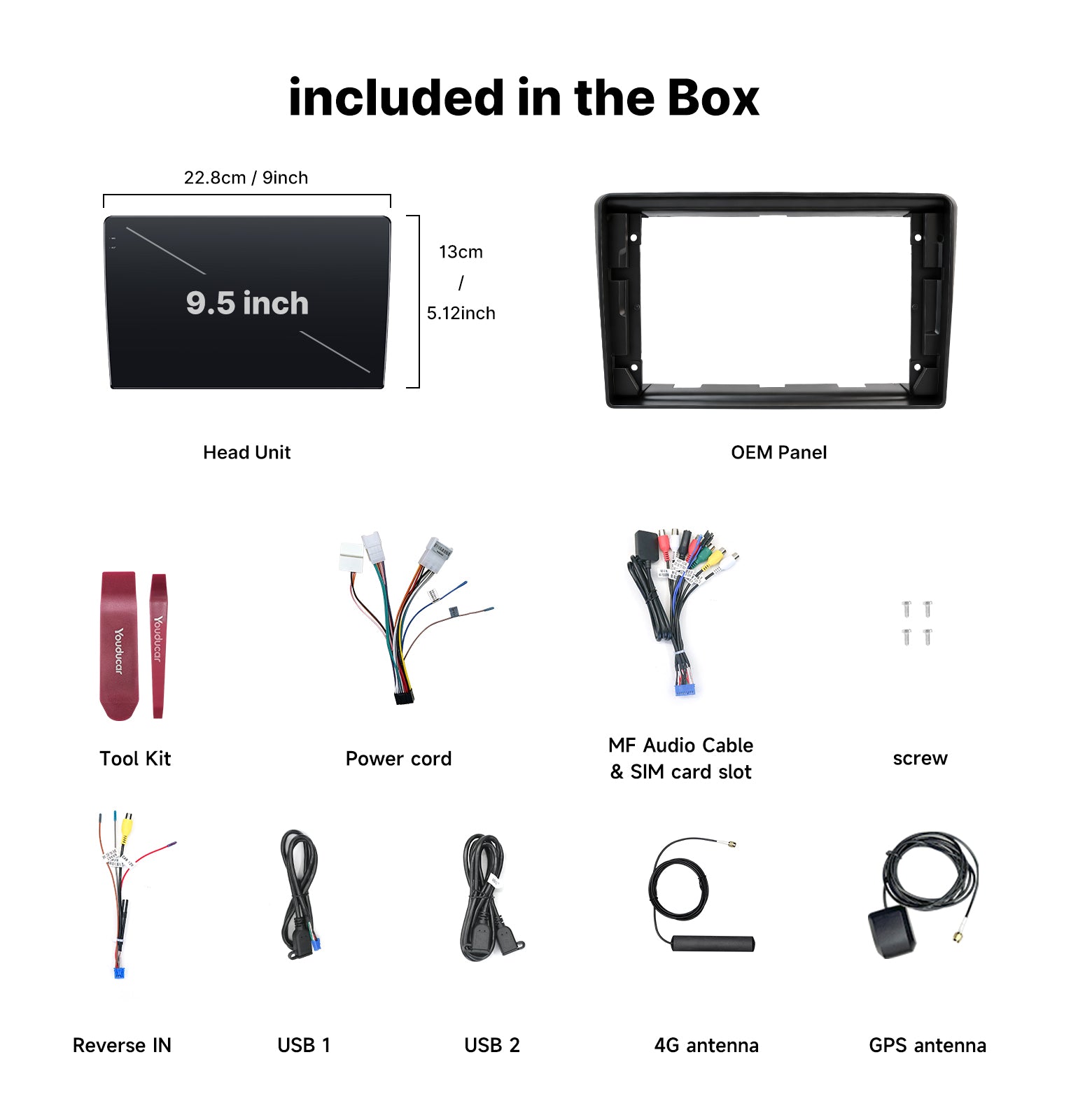 Youducar 9.5'' HD Android Touch Display + Frame for Toyota Avensis 2004-2008, Wireless CarPlay Navi Stereo Upgrade