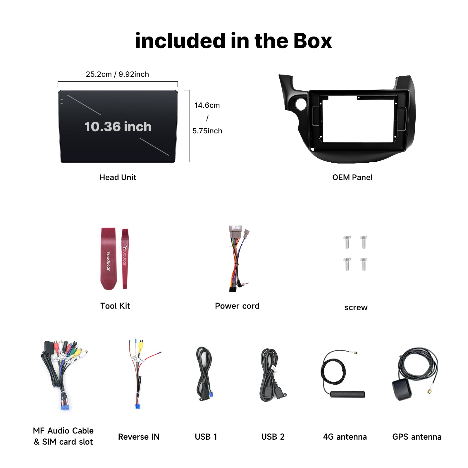 Youducar 10.36 Inch LHD Android Car Stereo with Dash Frame Kit for Honda Fit 2008-2013, Left Hand Drive Touch Screen Radio