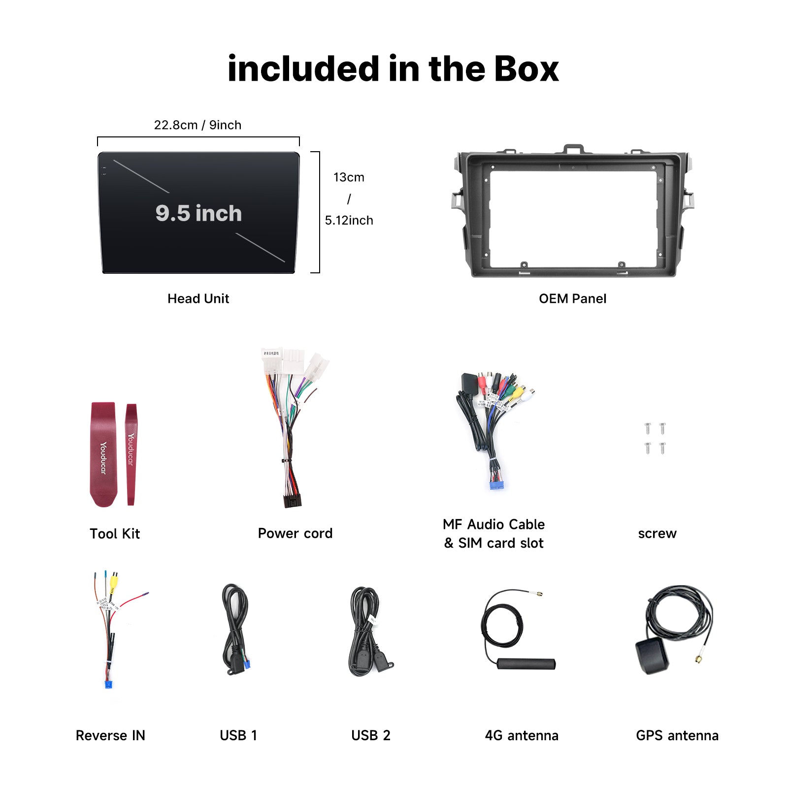 Youducar 9.5'' HD Touch Screen + Dash Frame Kit For Toyota Corolla 2009-2013 Android Navigation Stereo