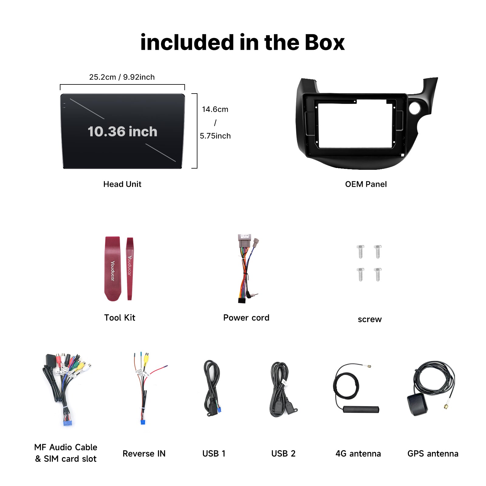 Youducar 10.36 Inch Android Car Screen with RHD Dash Frame Kit for Honda Fit 2008-2013, Right Hand Drive Car Stereo