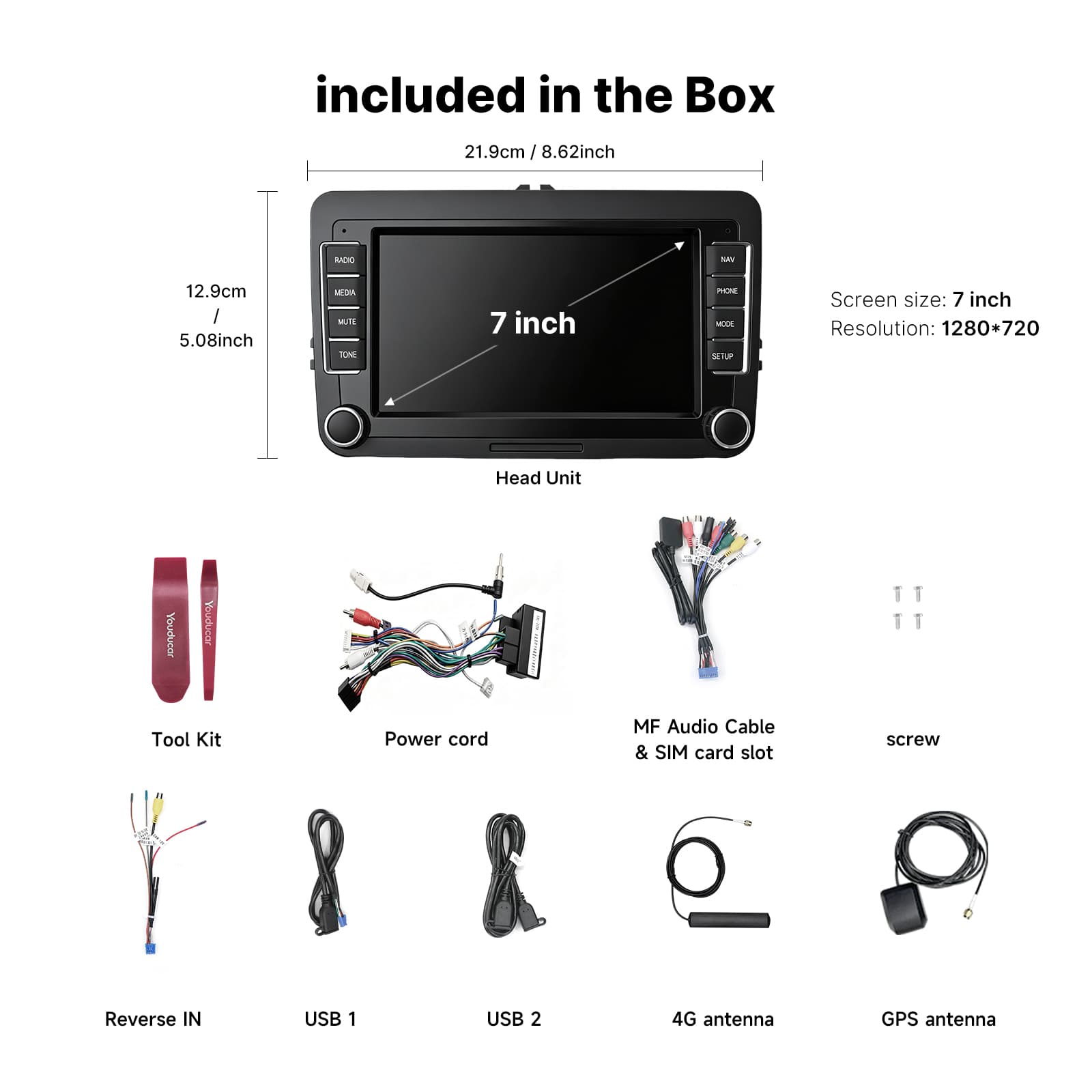 Youducar 7 Inch Double Knob B Style Car Radio，Universal Android Stereo for Volkswagen VW Series