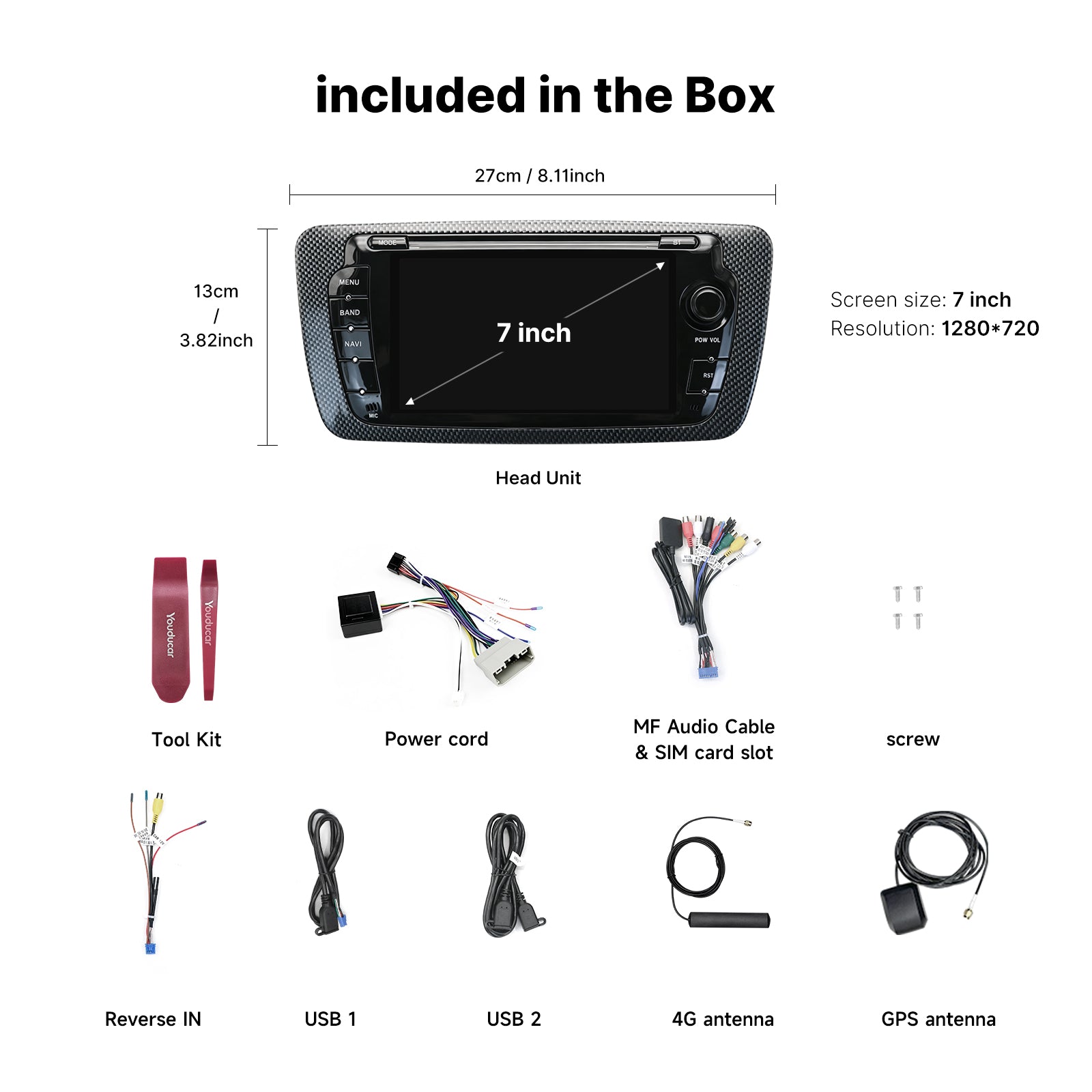 Youducar SEAT Universal 7" Touch Screen Radio Upgrade | Wireless CarPlay & Android Auto
