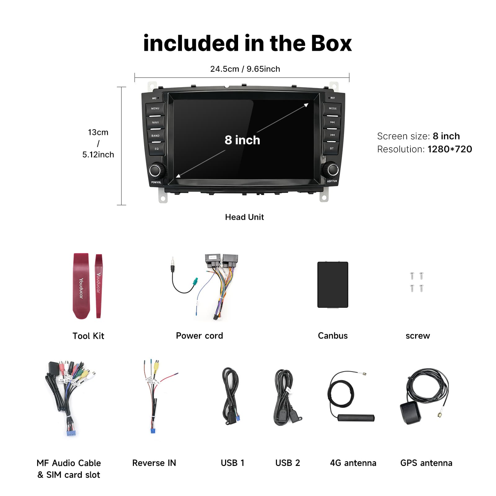 Youducar 8'' HD Touch Screen Car Stereo, Exclusive Upgrade for Mercedes C Class