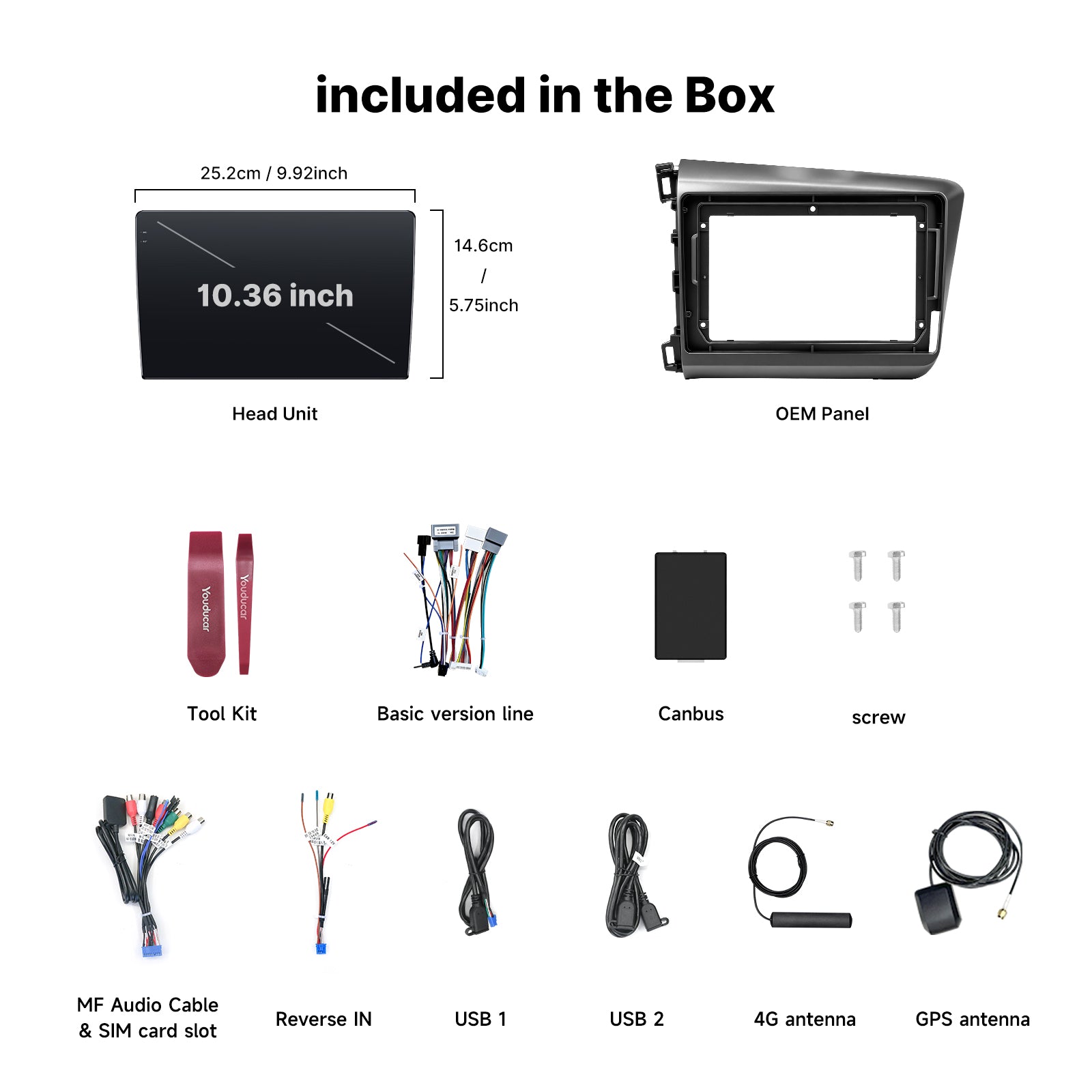 Youducar 9.5 Inch Android Car Stereo with Dash Frame Kit for Honda Civic 2012-2015, Wireless CarPlay HD Touch Screen Radio