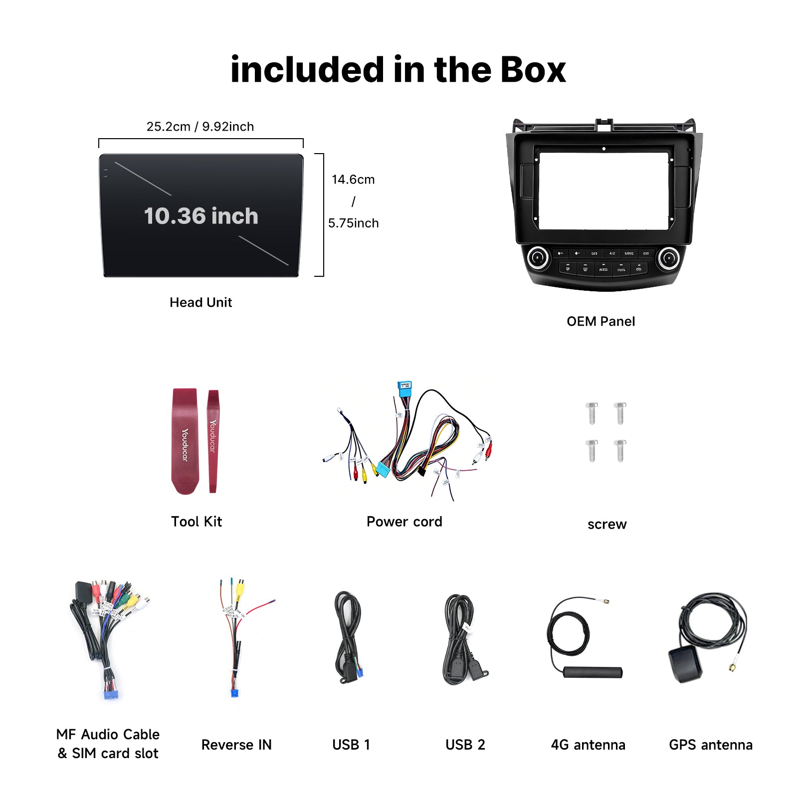 Youducar 10.36 Inch Android Car Stereo with Dash Frame Kit for Honda Accord 7th Gen 2003-2007, Wireless CarPlay Touch Screen Radio
