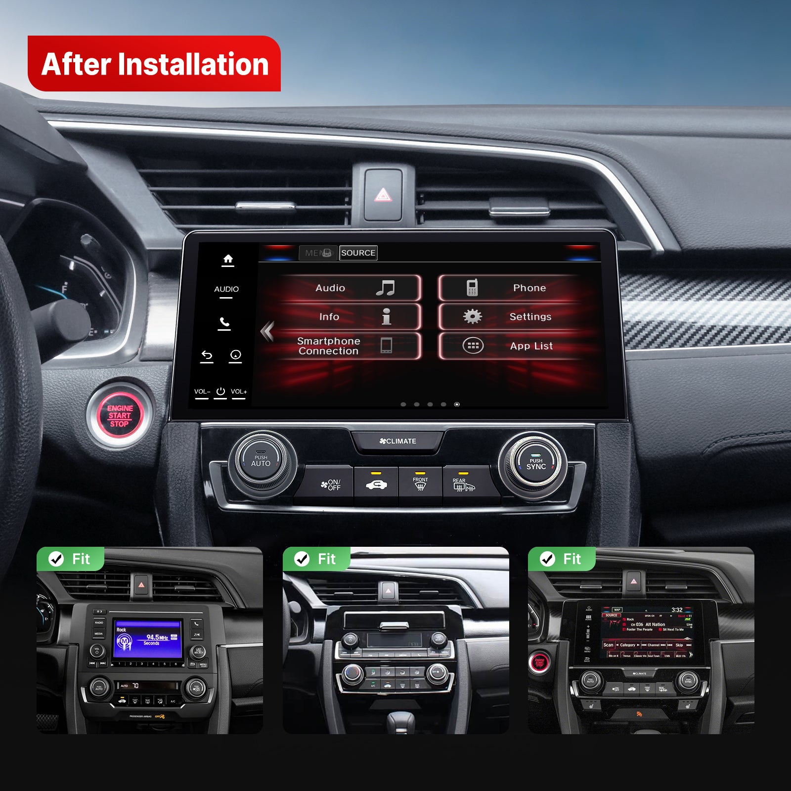 Youducar for Honda Civic 2016‑2021 | 10.33‑inch Dual‑OS Android Head Unit with Wireless CarPlay