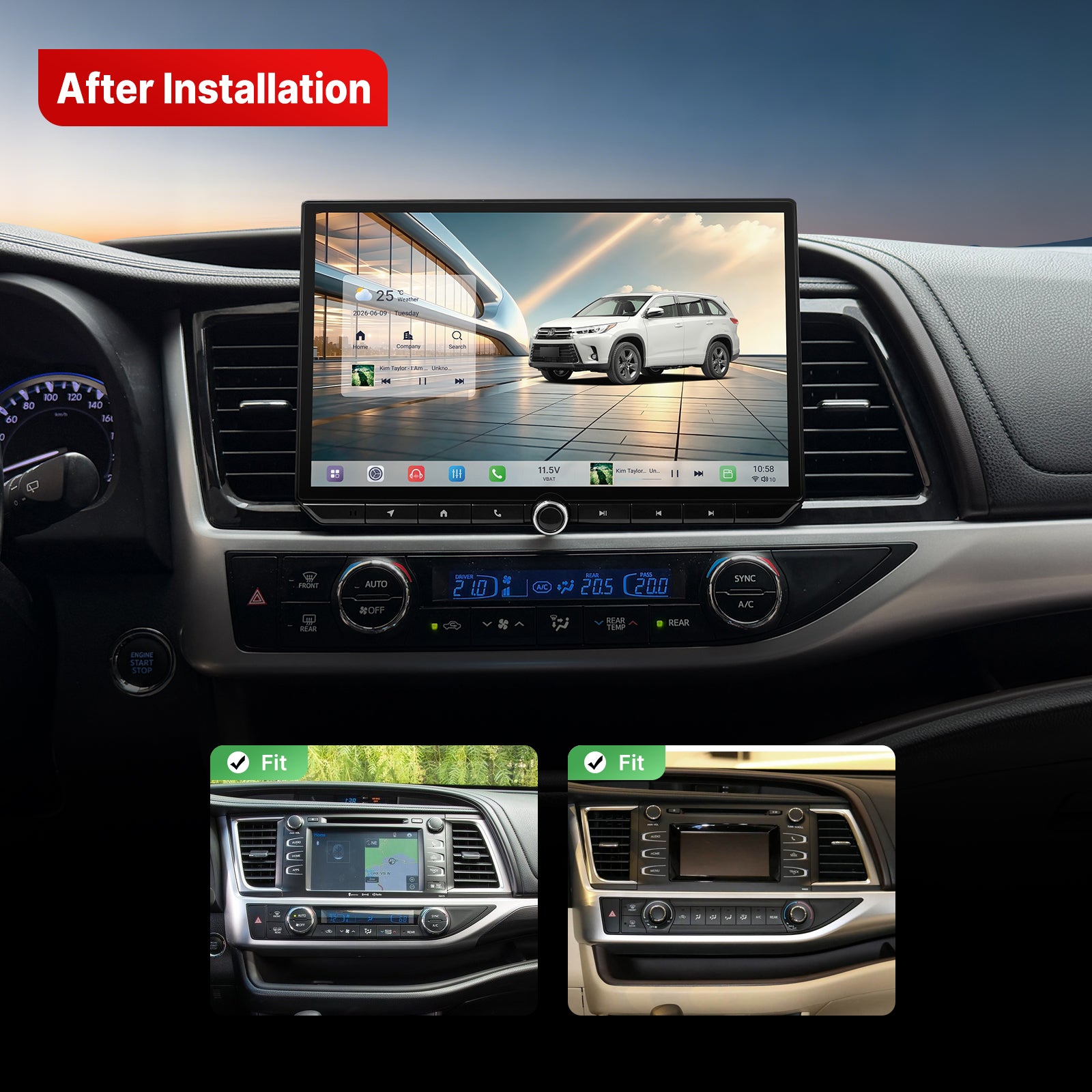 Youducar 13 Inch Android Car Stereo For Toyota Highlander 2014‑2021, Plug and Play Car Radio GPS Navigation Head Unit