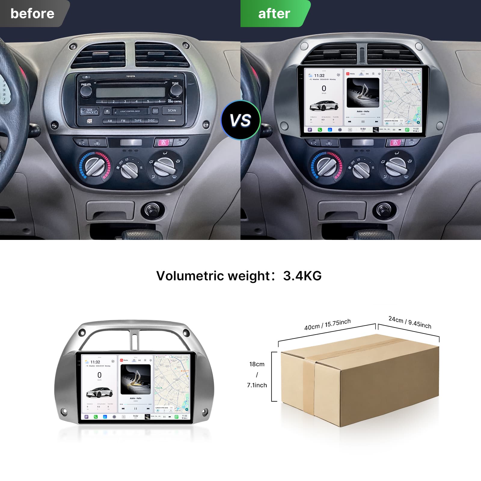 Youducar 9.5inch HD Touchscreen Head Unit + Dashboard Frame for Toyota RAV4 2001-2006