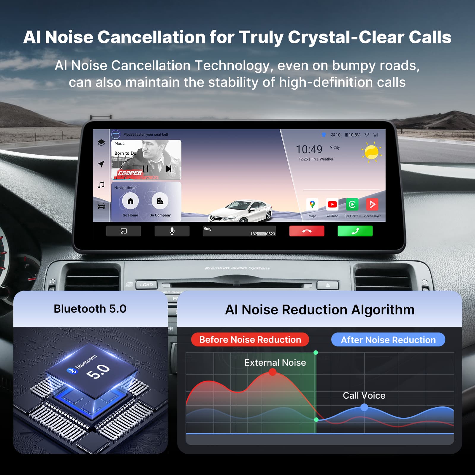 Youducar 12.3-Inch Android Head Unit for Acura TSX (Honda Spirior) 2009-2014 | OEM-Style Large Screen with Wireless CarPlay Honda