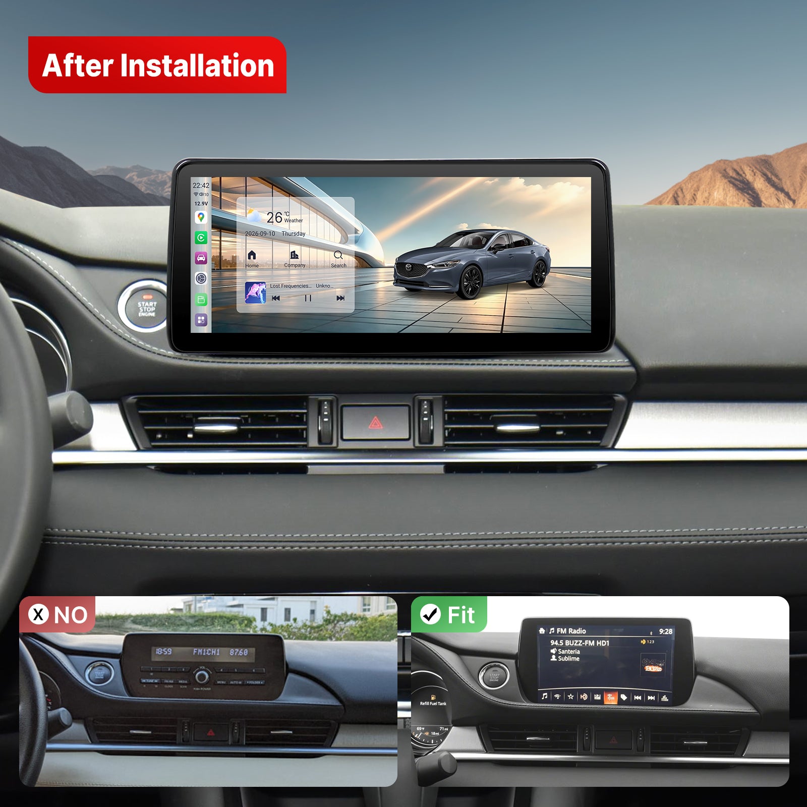 Youducar 10.25" Dual System Android GPS Car Radio Dashboard Navigation Mazda 6 2019-2025 Touchscreen Wireless CarPlay