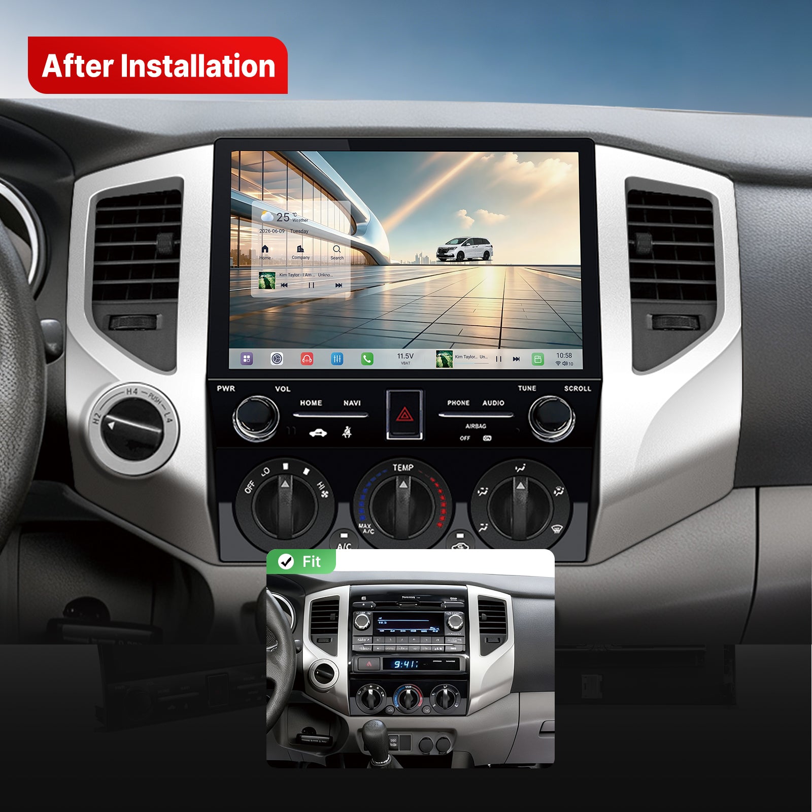 Youducar 10.2-Inch Android Head Unit for Toyota Tacoma 2005-2015 | Premium Touchscreen with Wireless CarPlay & Android Auto