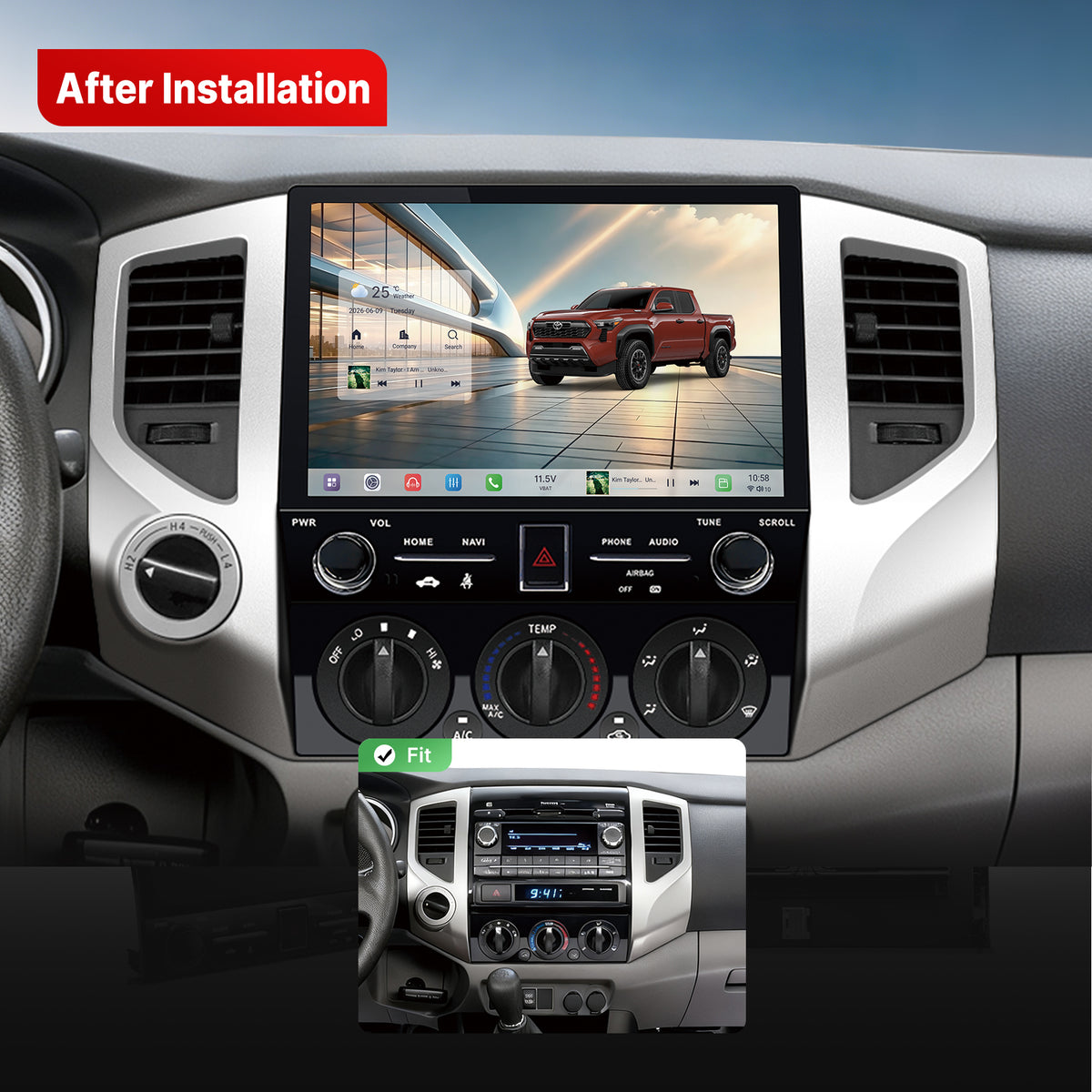 Youducar 10.2-Inch Android Head Unit for Toyota Tacoma 2005-2015 | Premium Touchscreen with Wireless CarPlay & Android Auto