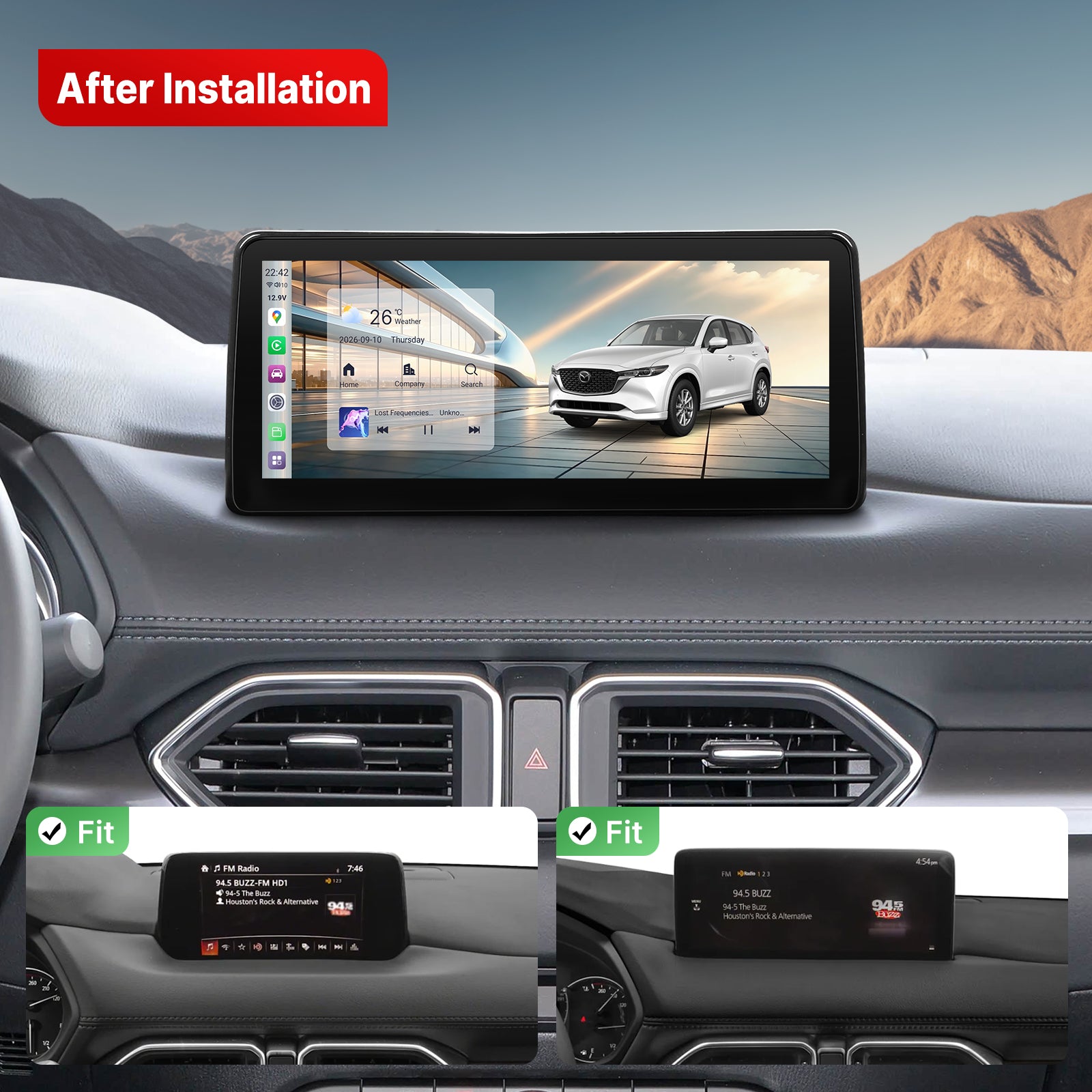 Youducar 10.25" Dual System Android GPS Car Radio, Dashboard Navigation Touchscreen Wireless CarPlay for Mazda CX-5 / CX-8 2017-2025