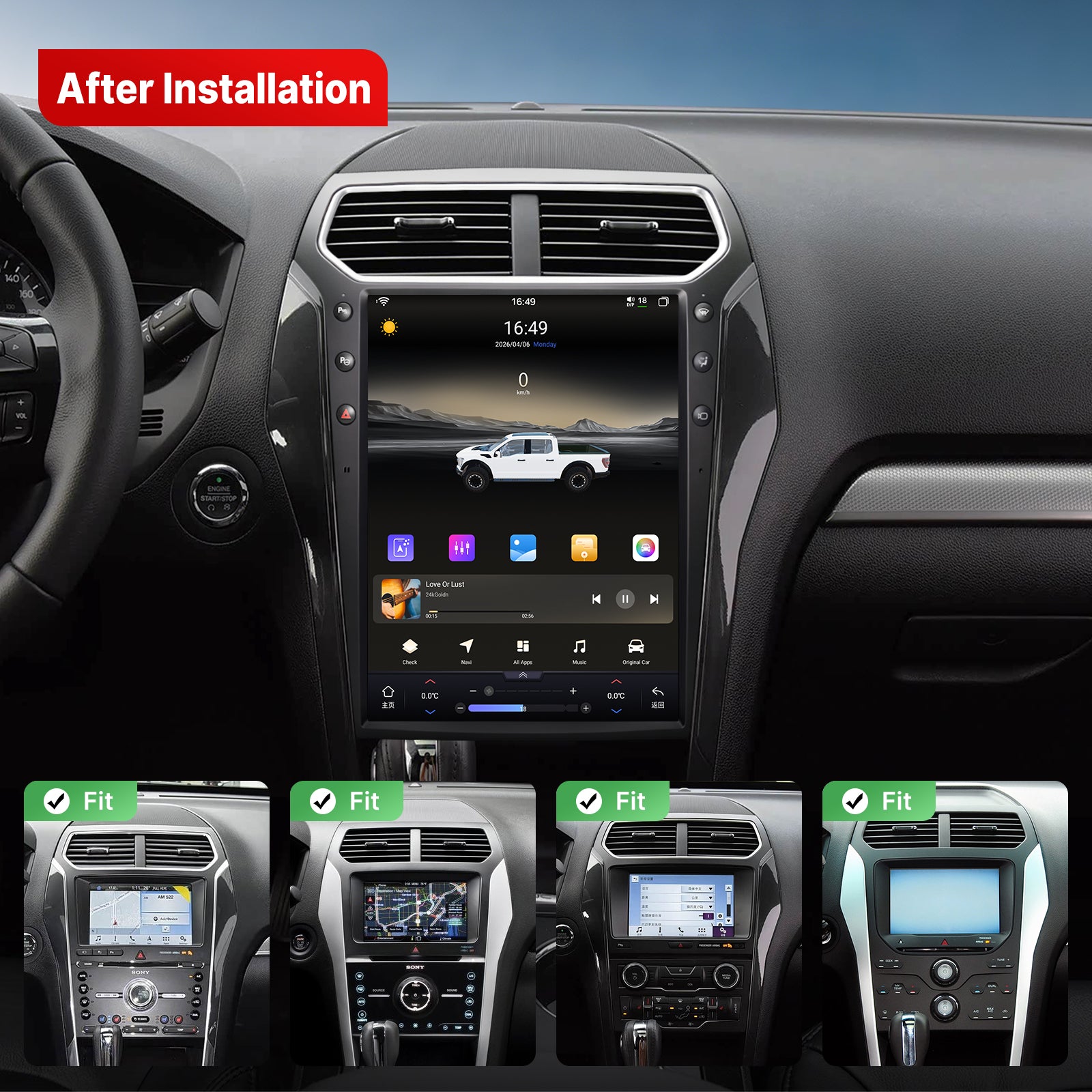 Youducar 13.8" Vertical Tesla-Style Android Head Unit for Ford Explorer 2011-2019 | All-in-One Dashboard Upgrade | Wireless CarPlay & Android Auto