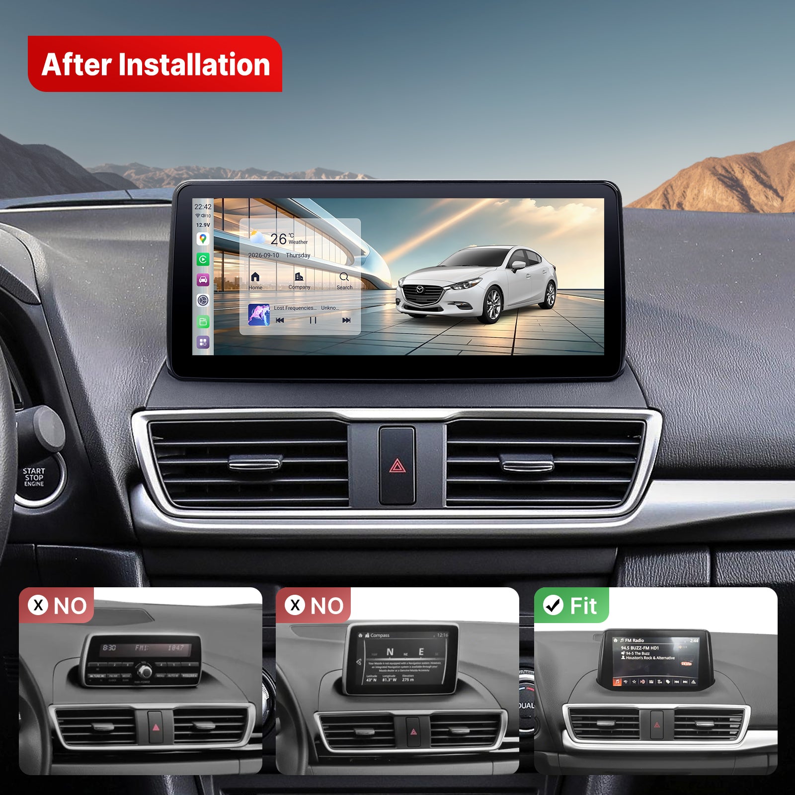 Youducar 10.25" Dual-System Android GPS Car Radio Dashboard Navigation Mazda 3 Axela 2015-2019 Touchscreen Wireless CarPlay