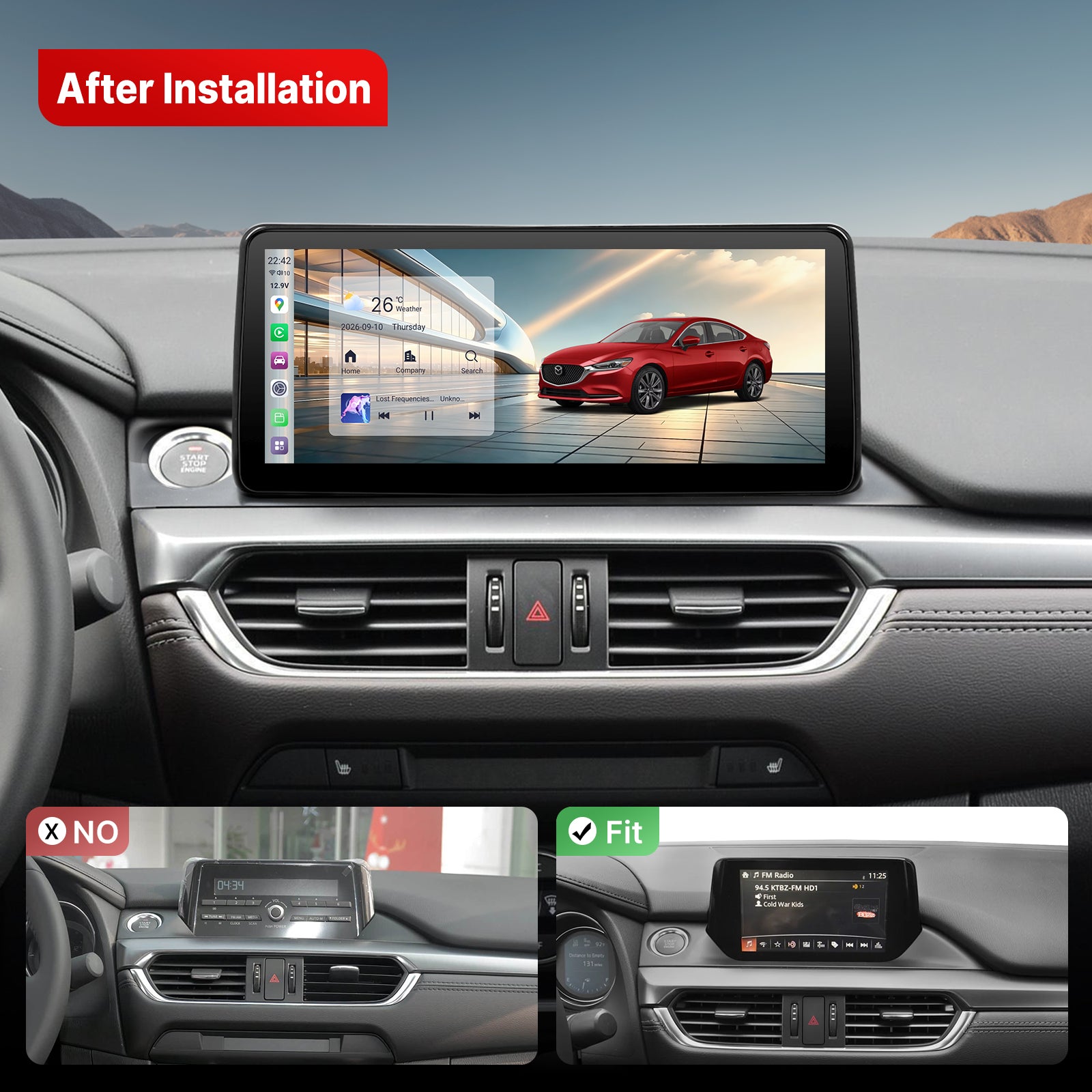 Youducar 10.25" Dual System Android GPS Car Radio Dashboard Navigation Mazda 6 Atenza 2017-2019 Touchscreen Wireless CarPlay