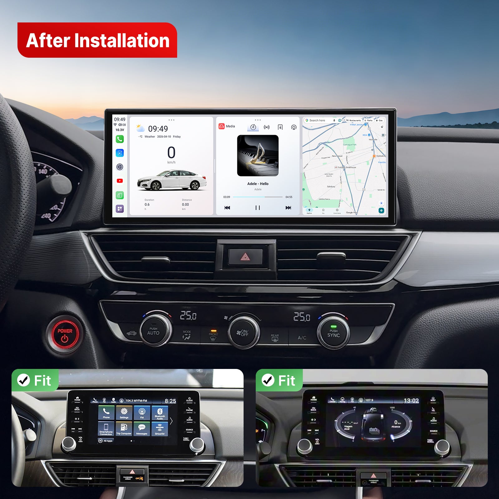 12.3-Inch Dual OS Android Head Unit for Honda Accord 10th Gen 2018-2022, Wireless CarPlay Android Auto Large Touch Screen