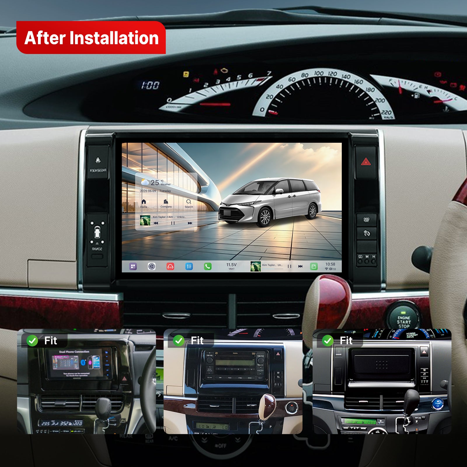 Youducar 11.5 Inch Android Car Stereo For Toyota Previa RHD 2006-2020, Plug and Play Car Radio GPS Navigation Head Unit