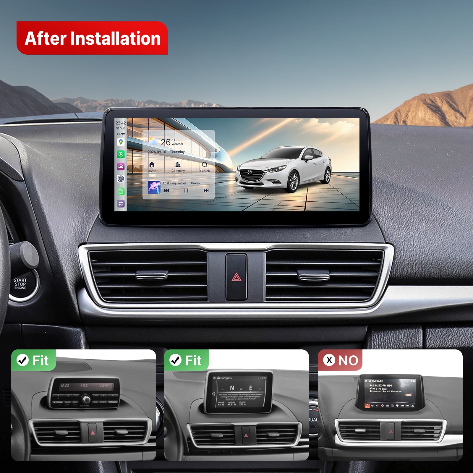 Youducar 10.25" Android GPS Car Radio Dashboard Navigation Mazda 3 Axela 2015-2019 Touchscreen Wireless CarPlay