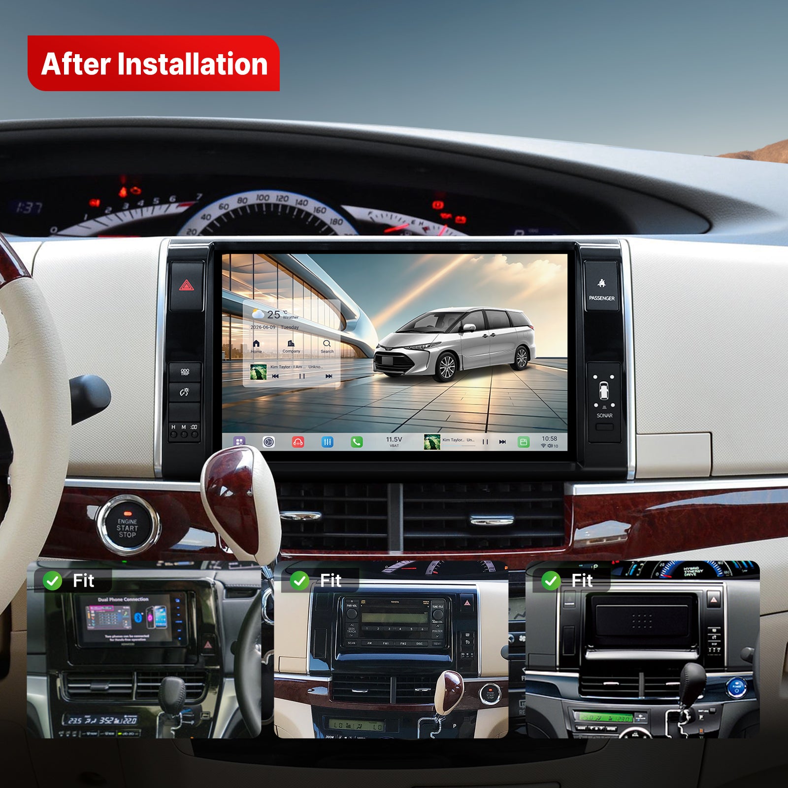 Youducar 11.5 Inch Android Car Stereo For Toyota Previa LHD 2006-2020, Plug and Play Car Radio GPS Navigation Head Unit