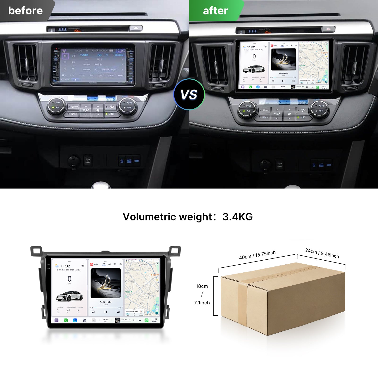Youducar 9.5 Inch Android Car Screen with Frame for Toyota RAV4 2013-2018, Car Radio Stereo Upgrade