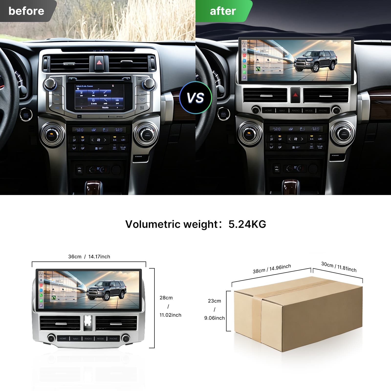 Youducar 12.3" Android Touch Screen Car Radio With Matching Dash Frame For Toyota 4Runner 2007-2021, Built-in GPS Navigation Wireless CarPlay Android Auto Car Stereo Head Unit