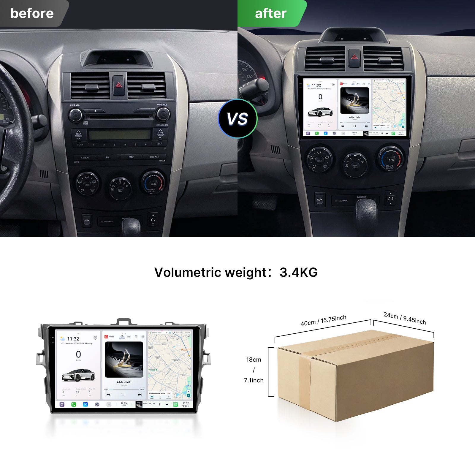 Youducar 9.5'' HD Touch Screen + Dash Frame Kit For Toyota Corolla 2009-2013 Android Navigation Stereo