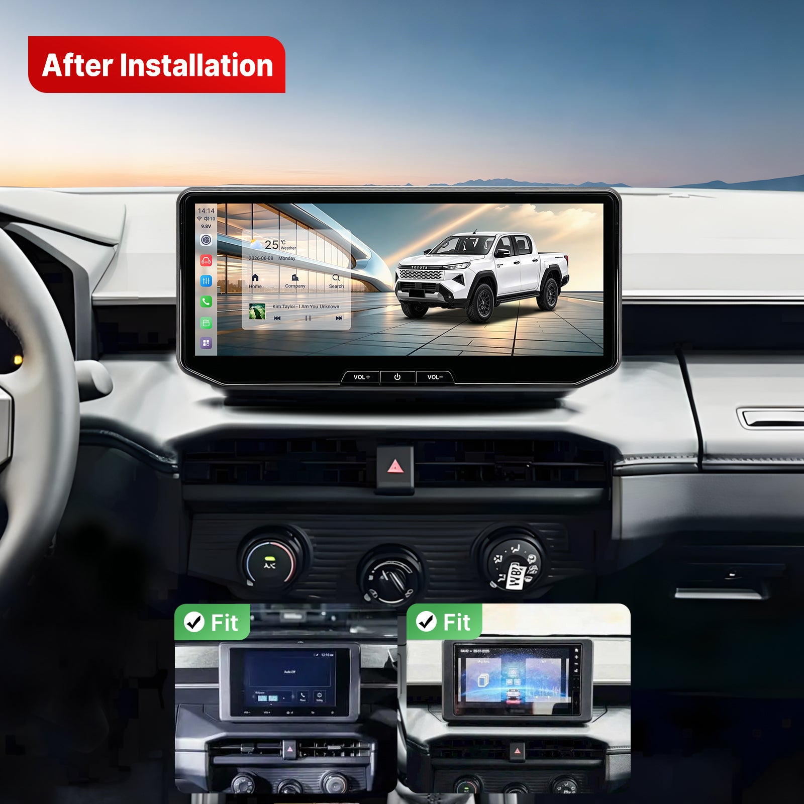 Youducar 12.3 Inch Android Car Stereo For Toyota Hilux 2026, Touch Screen Car Radio With Wireless CarPlay GPS Navigation Bluetooth Head Unit