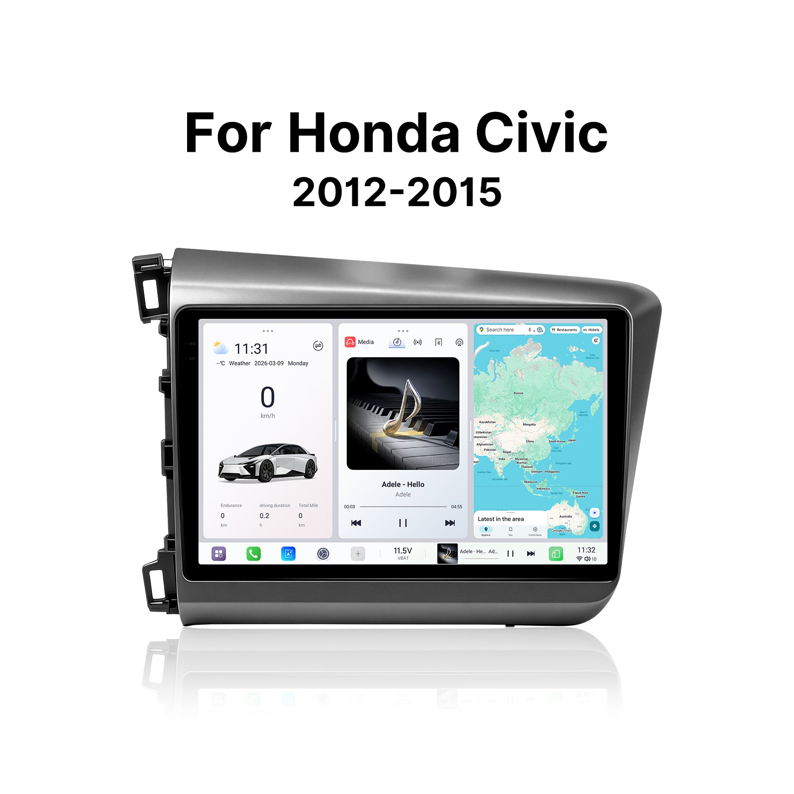 Youducar 9.5 Inch Android Car Stereo with Dash Frame Kit for Honda Civic 2012-2015, Wireless CarPlay HD Touch Screen Radio
