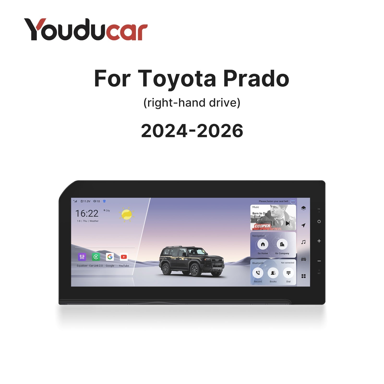 Youducar 12.3-Inch Android Head Unit for Toyota Land Cruiser Prado RHD 2024-2026 | OEM-Style Touchscreen with Wireless CarPlay & Android Auto Toyota