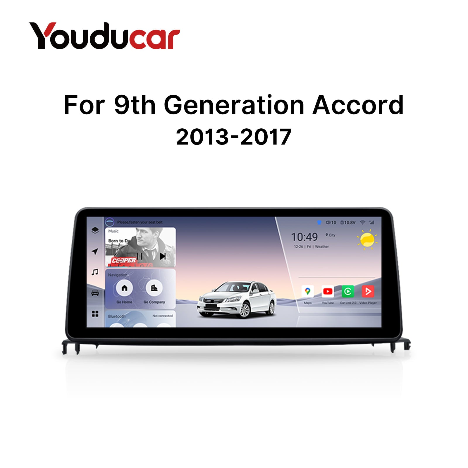 Youducar 12.3-Inch Android Head Unit for FF Accord 2013-2017 | OEM-Style Large Screen with Wireless CarPlay & Android Auto Honda