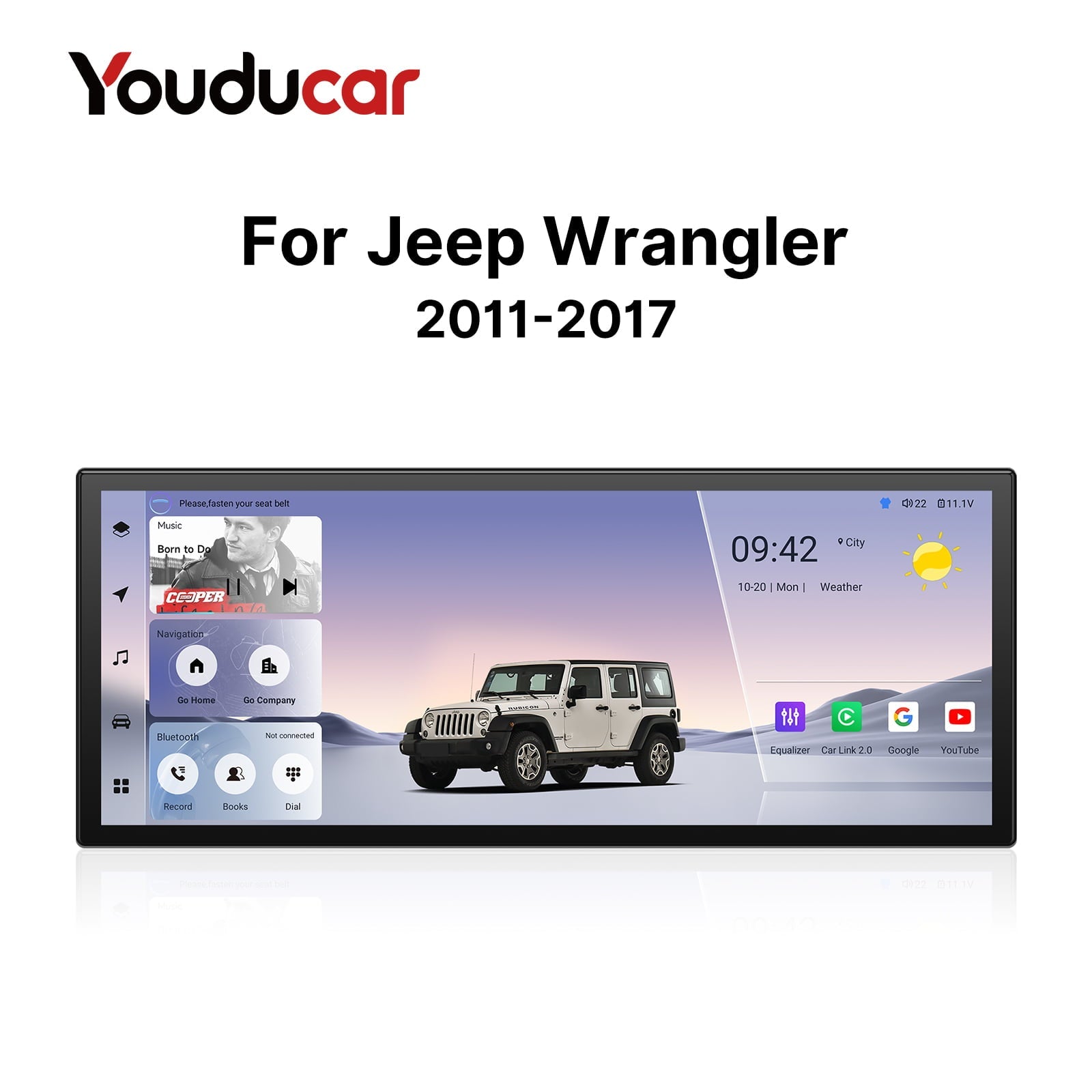 Youducar 12.3-Inch Android Head Unit for Jeep Wrangler JK (2011-2017) | Rugged Touchscreen with Wireless CarPlay & Android Auto Jeep