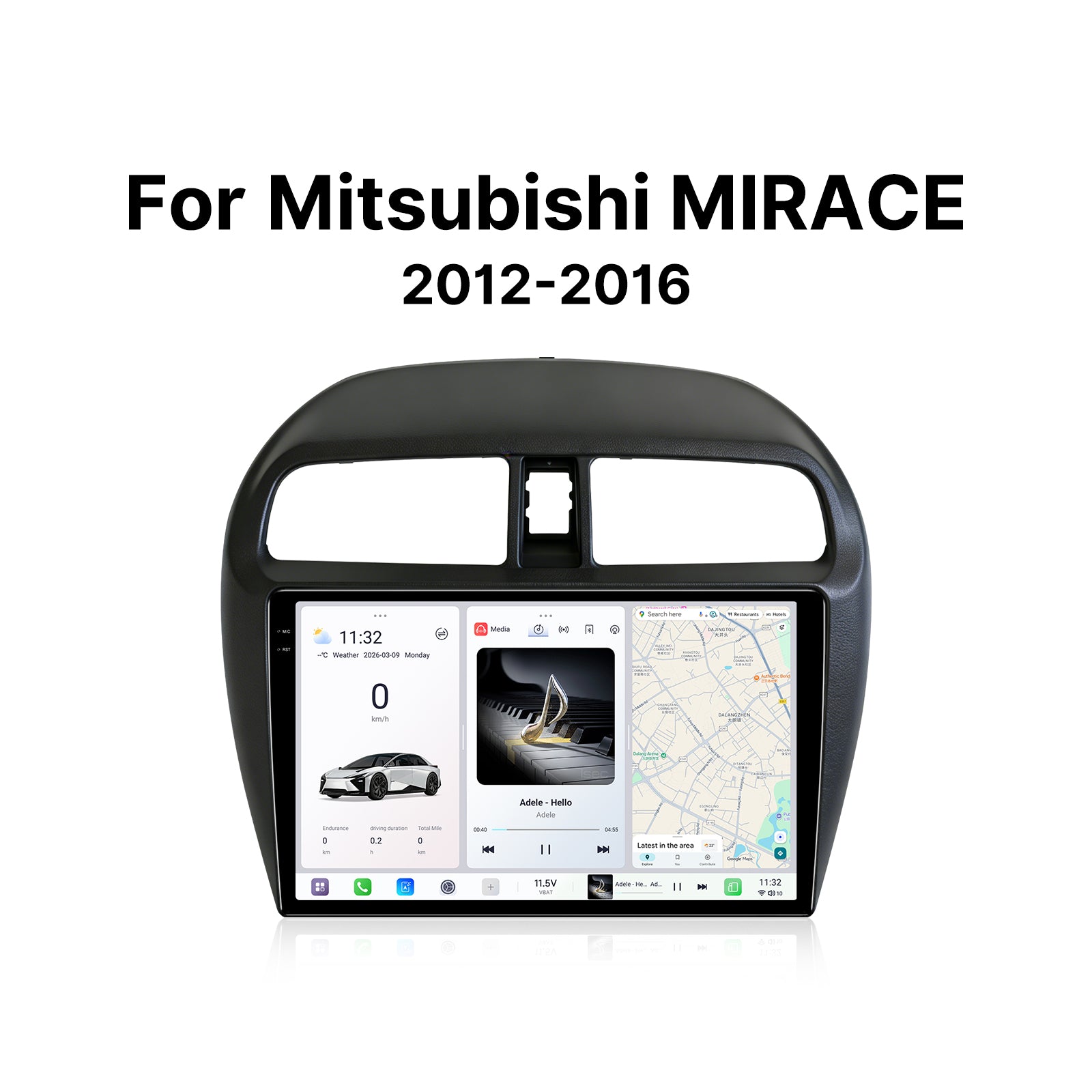 Youducar 9.5" Android Car Stereo for Mitsubishi Mirage 2012-2016 | Glossy Black Frame, IPS Touch Screen, Plug & Play