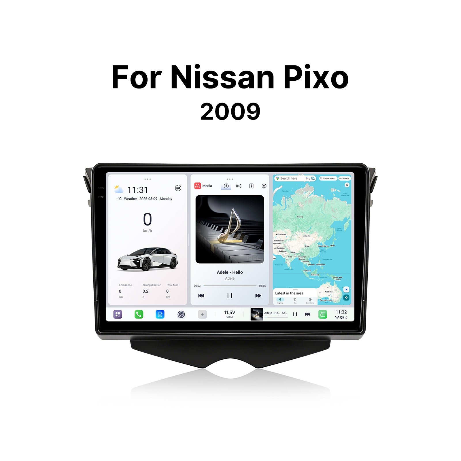 Youducar 9.5" Android Car Stereo for Nissan Pixo 2009 | GPS Navigation Radio with Dashboard Frame Kit