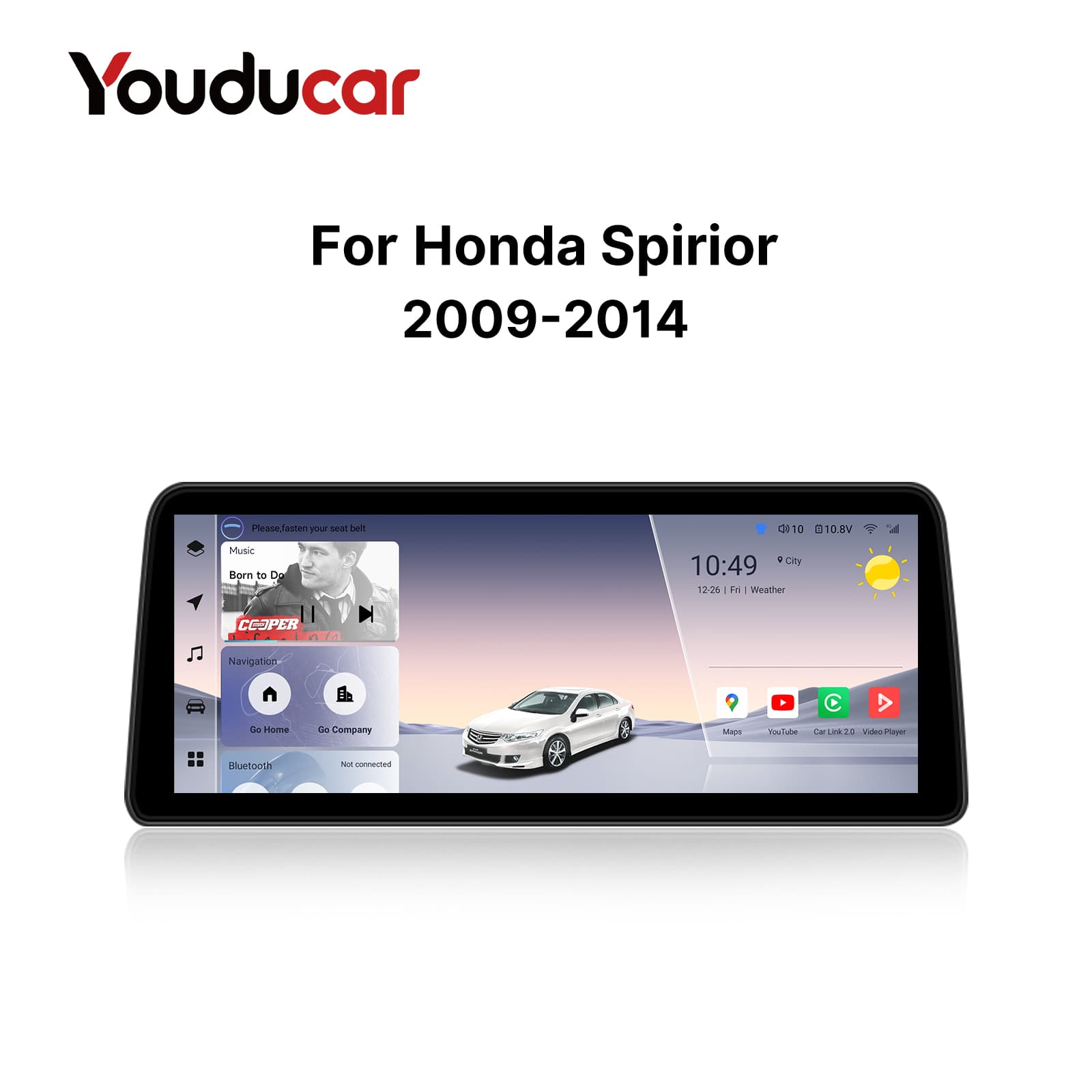 Youducar 12.3-Inch Android Head Unit for Acura TSX (Honda Spirior) 2009-2014 | OEM-Style Large Screen with Wireless CarPlay Honda