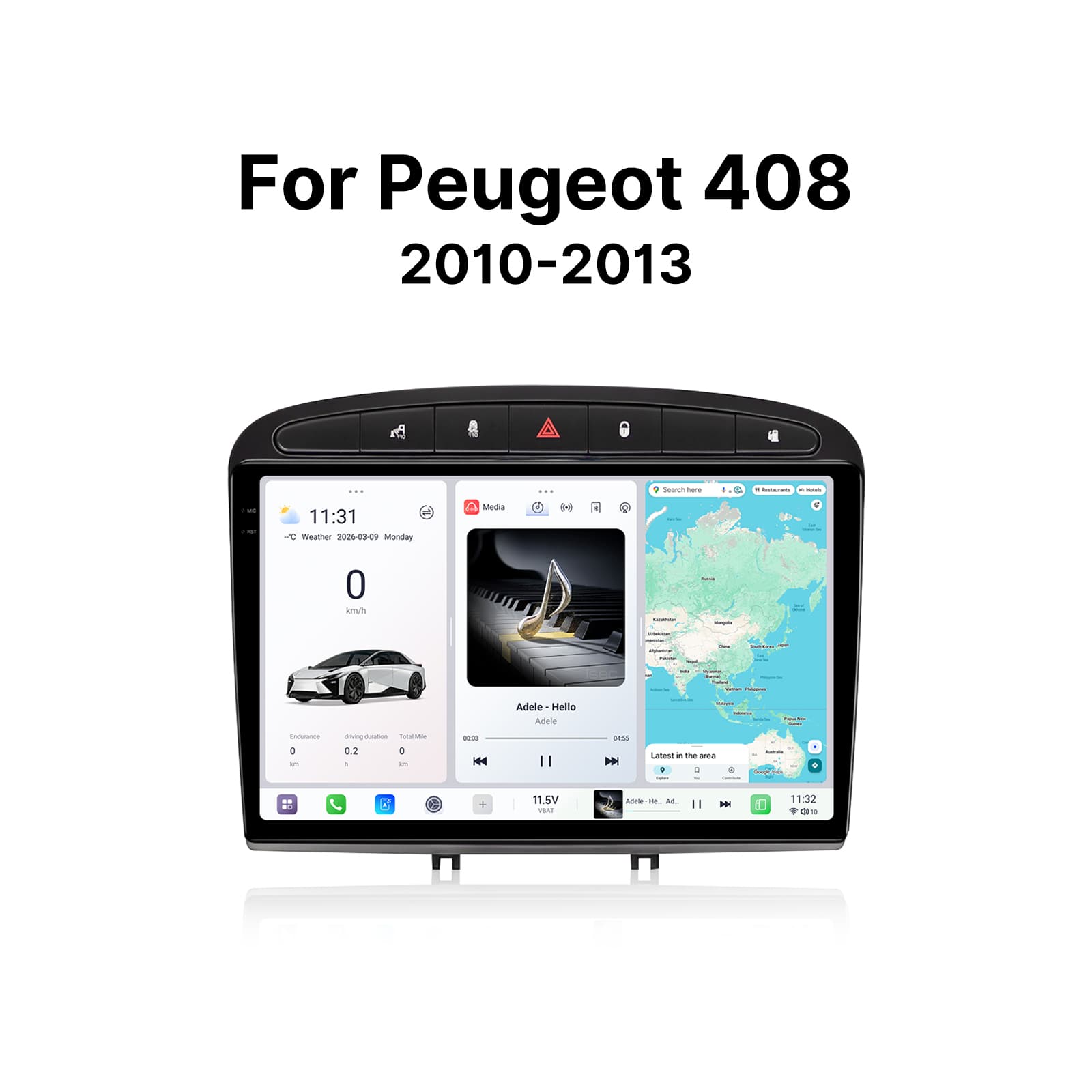 Youducar 9.5" Android Car Stereo for Peugeot 408 (2010-2013) – Frame & Touch Screen GPS Navi Multimedia Player
