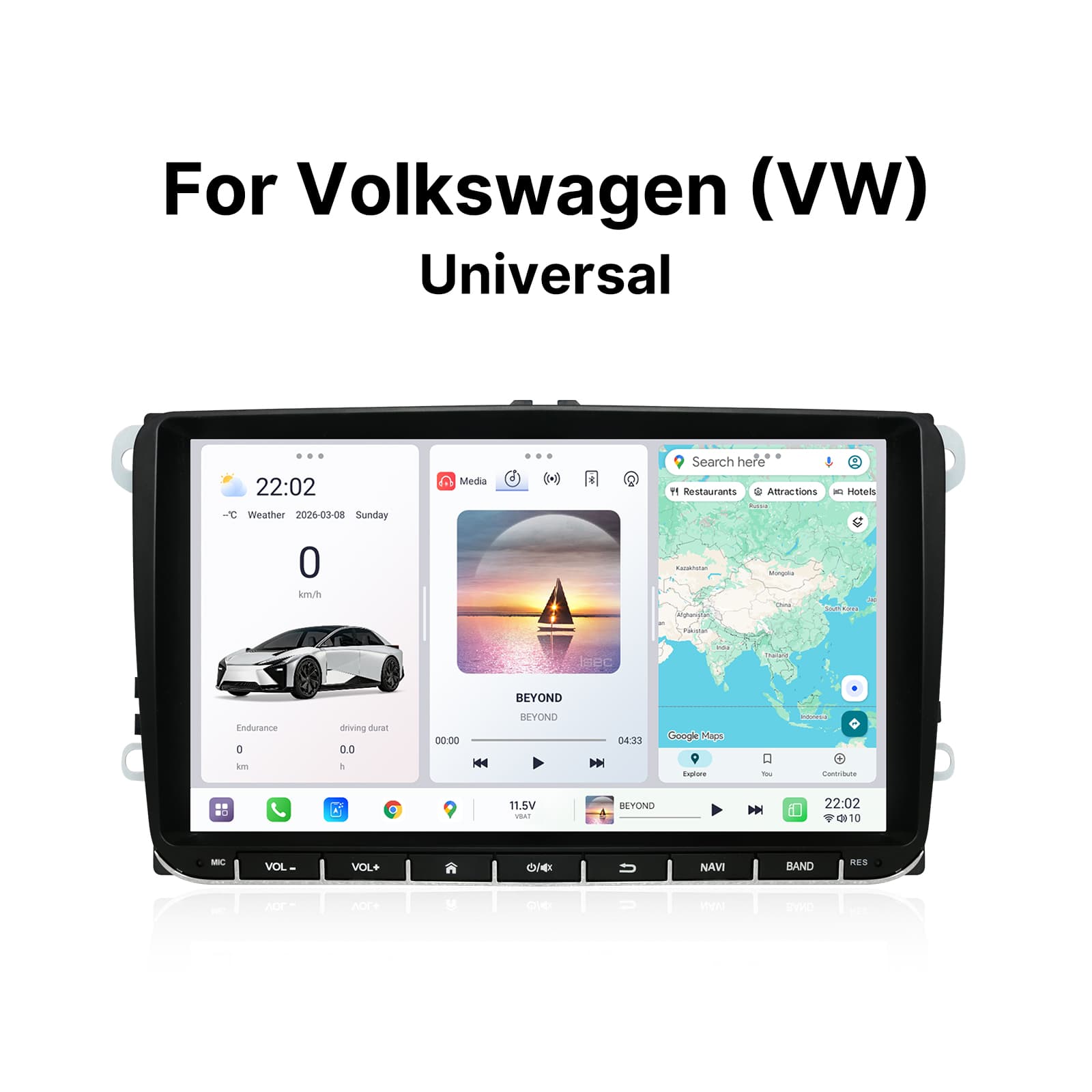 Youducar 9 Inch G-Type Universal Car Stereo for Volkswagen, Touch Button Below Design Android Head Unit