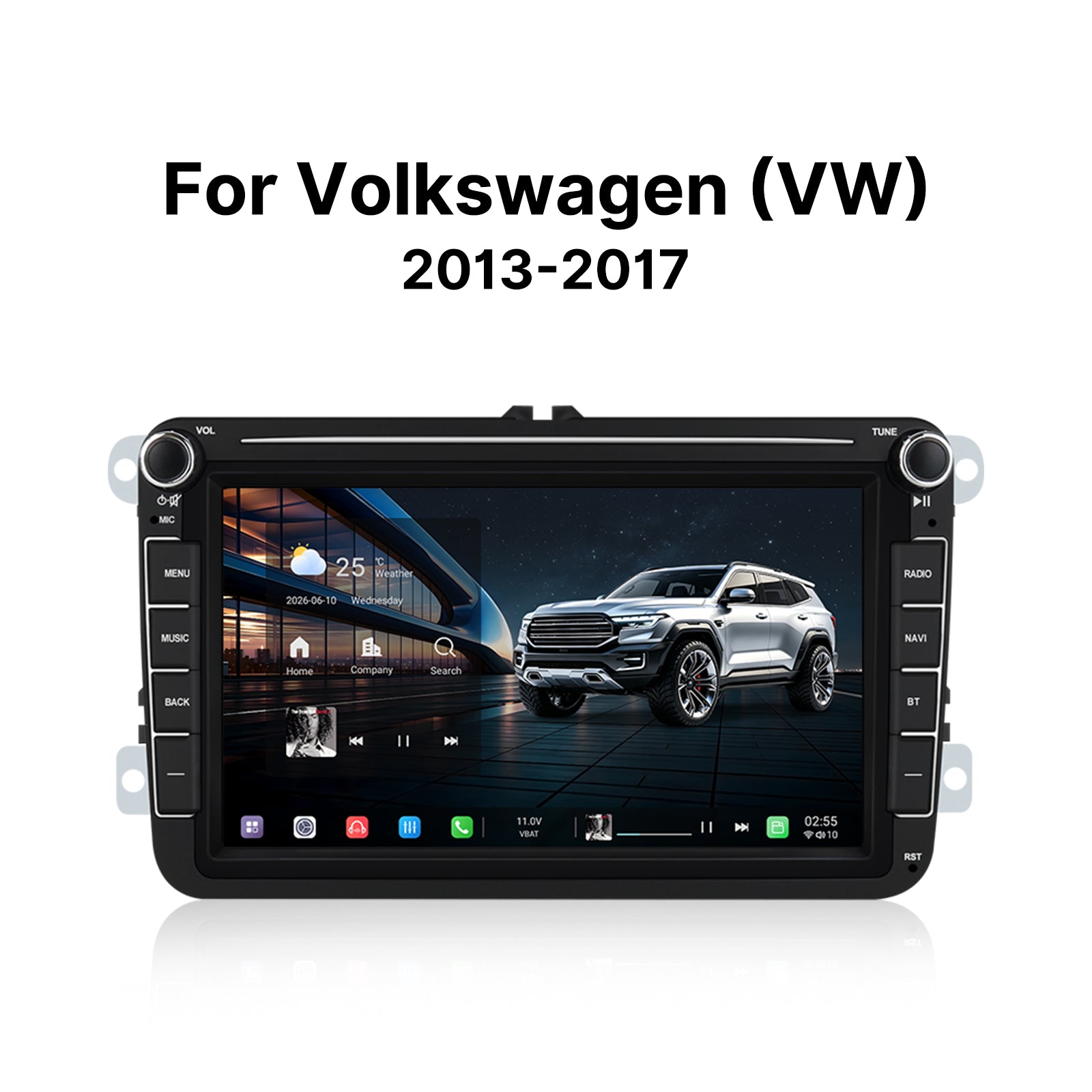 Youducar 8 Inch Double Knob Style C Design Universal Car Stereo for Volkswagen, Android Touch Screen CarPlay & Android Auto Head Unit